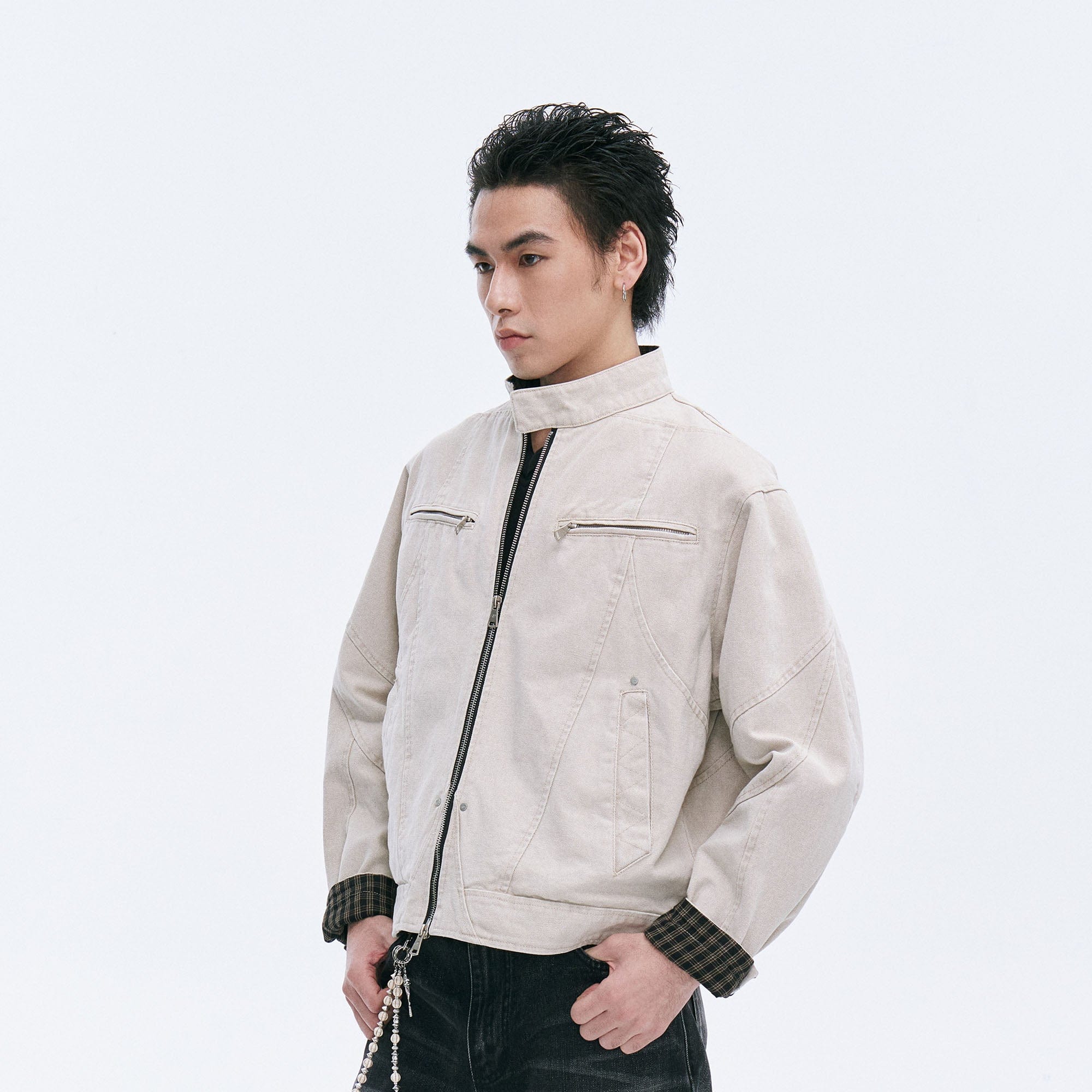 CATSSTAC Check-Lined Harrington Jacket-Jacket-M-Khaki-Free Shipping Leatheretro