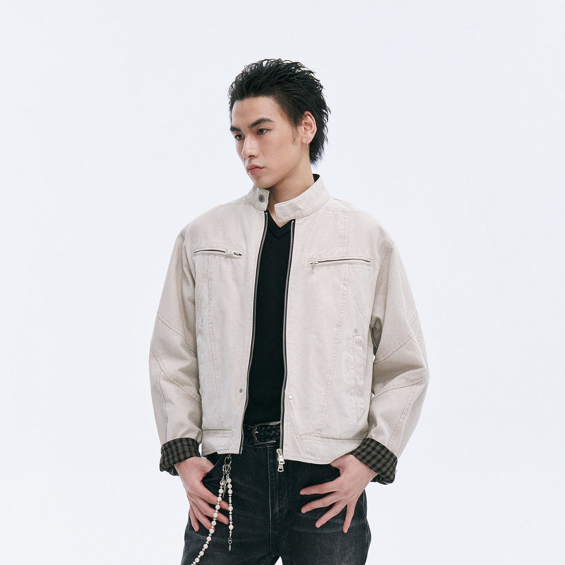 CATSSTAC Check-Lined Harrington Jacket-Jacket-M-Khaki-Free Shipping Leatheretro