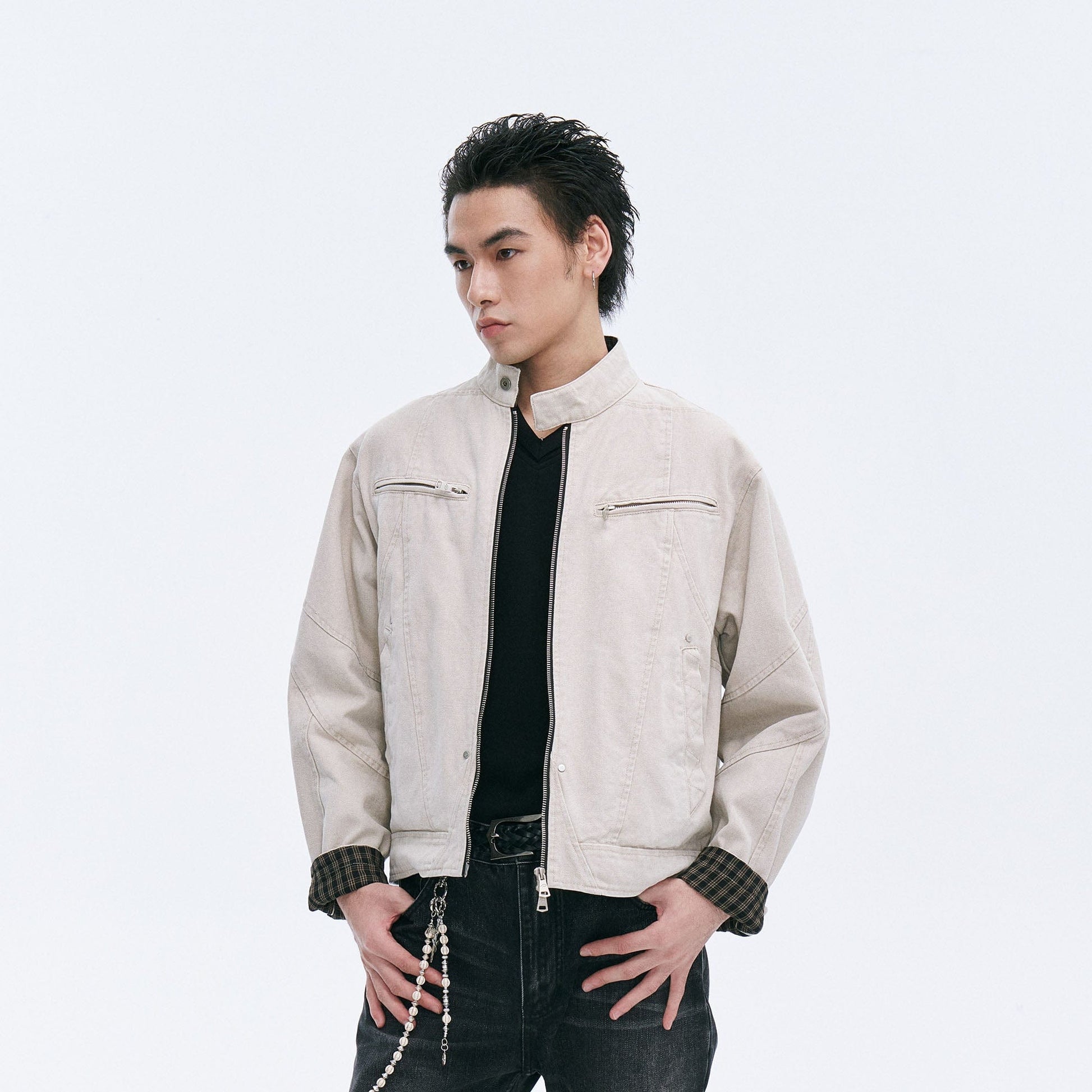 CATSSTAC Check-Lined Harrington Jacket-Jacket-M-Khaki-Free Shipping Leatheretro