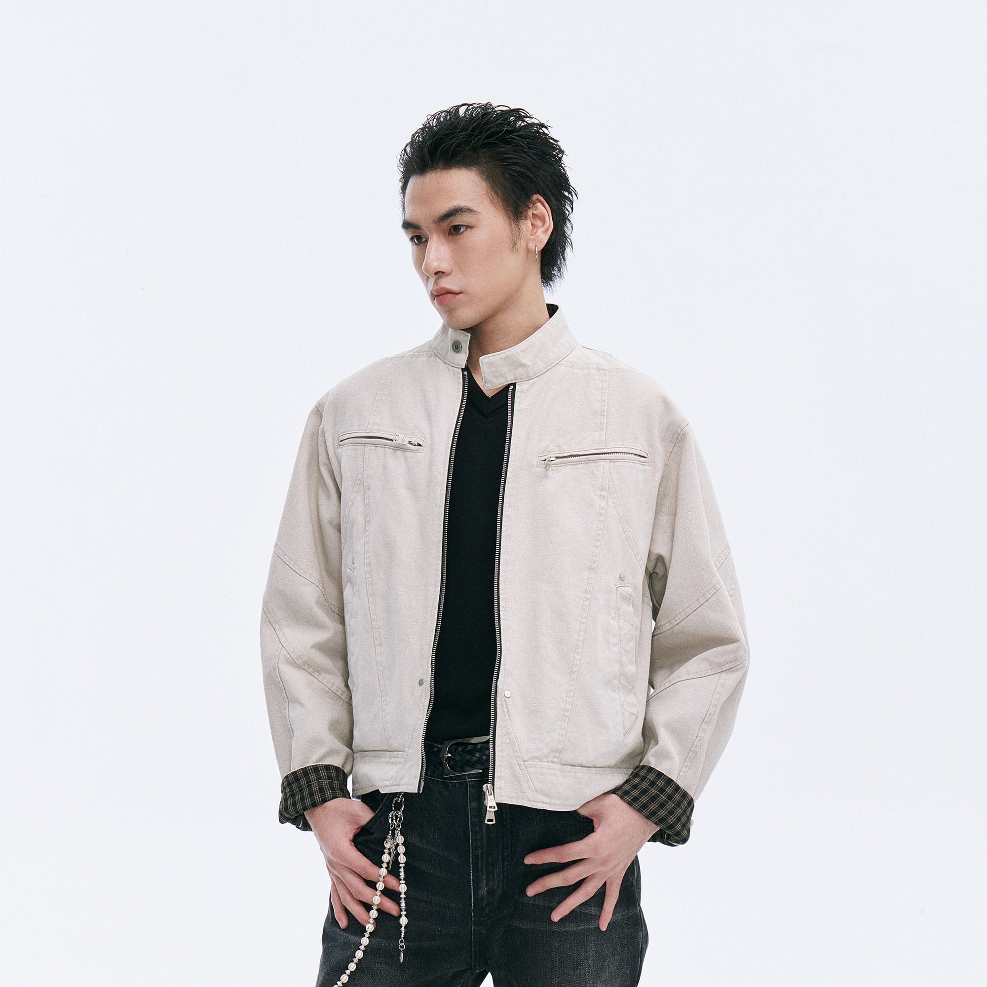 CATSSTAC Check-Lined Harrington Jacket-Jacket-M-Khaki-Free Shipping Leatheretro