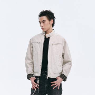 CATSSTAC Check-Lined Harrington Jacket-Jacket-M-Khaki-Free Shipping Leatheretro