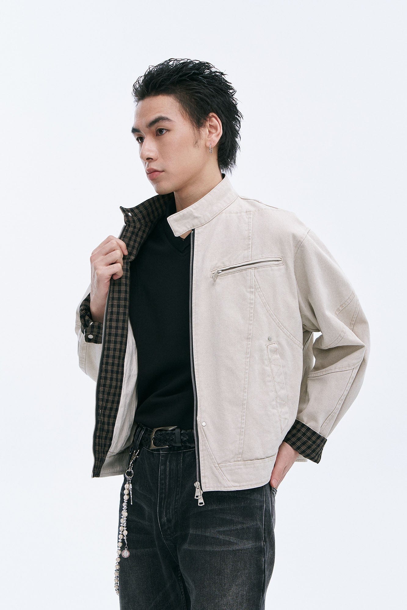 CATSSTAC Check-Lined Harrington Jacket-Jacket-M-Khaki-Free Shipping Leatheretro