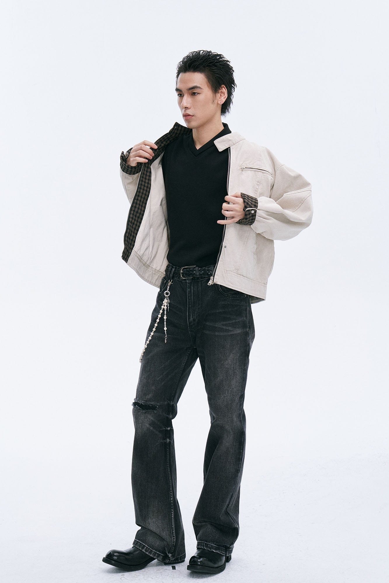 CATSSTAC Check-Lined Harrington Jacket-Jacket-M-Khaki-Free Shipping Leatheretro