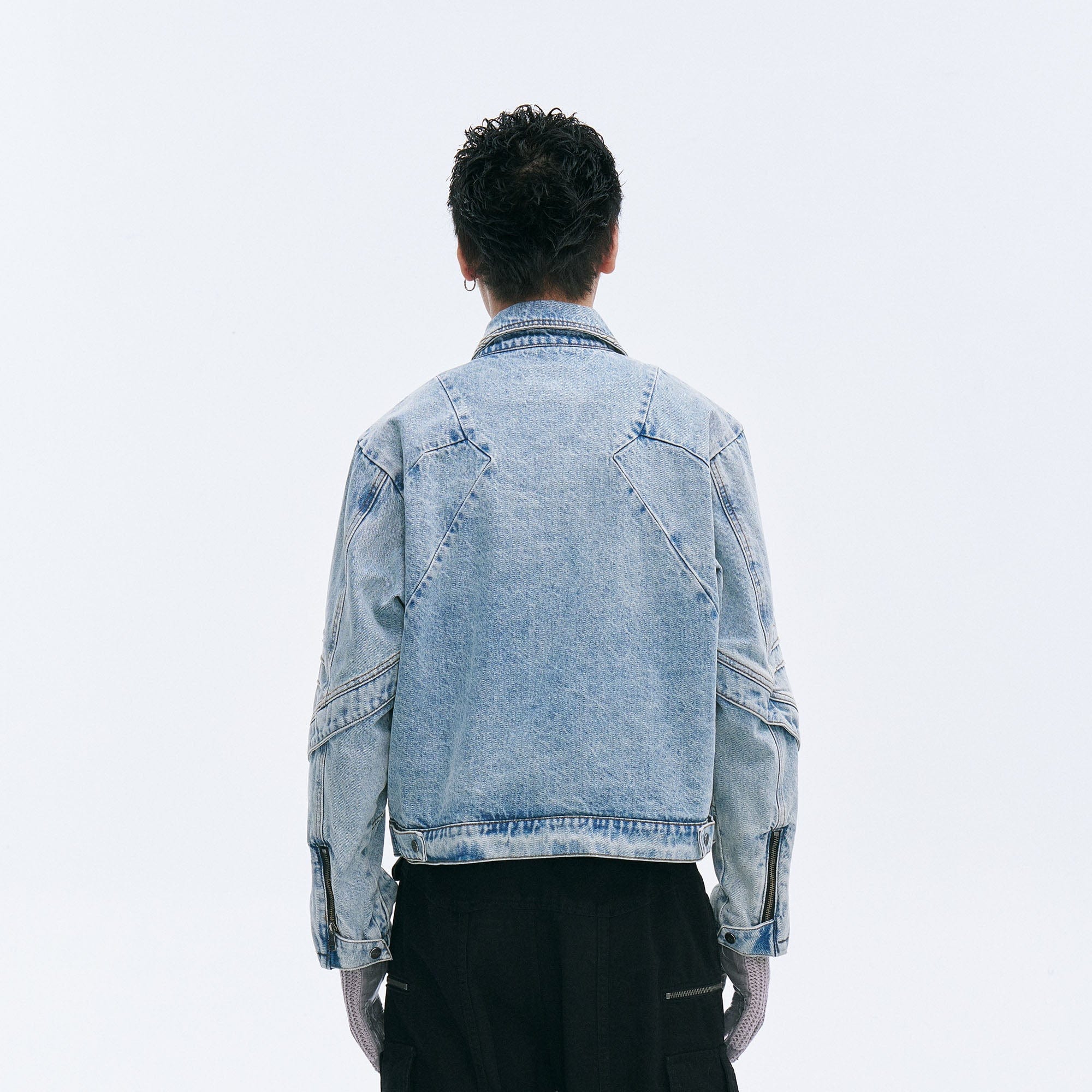 CATSSTAC Washed Paneled Seam Denim Jacket-Jacket-M-Blue-Free Shipping Leatheretro