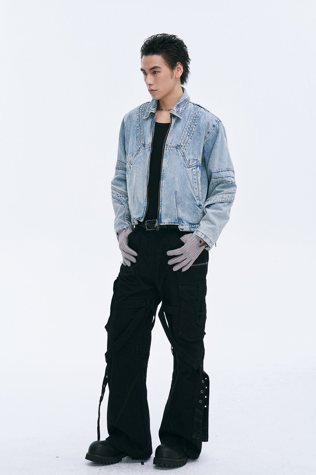 CATSSTAC Washed Paneled Seam Denim Jacket-Jacket-M-Blue-Free Shipping Leatheretro