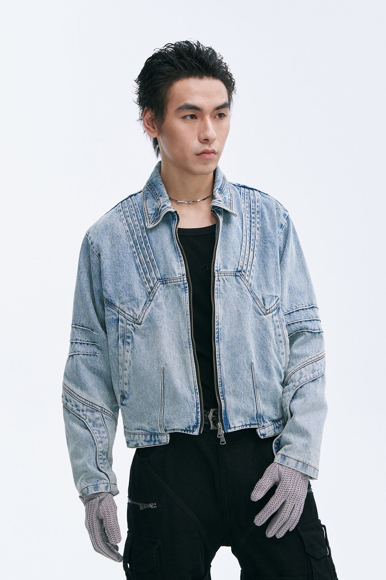 CATSSTAC Washed Paneled Seam Denim Jacket-Jacket-M-Blue-Free Shipping Leatheretro