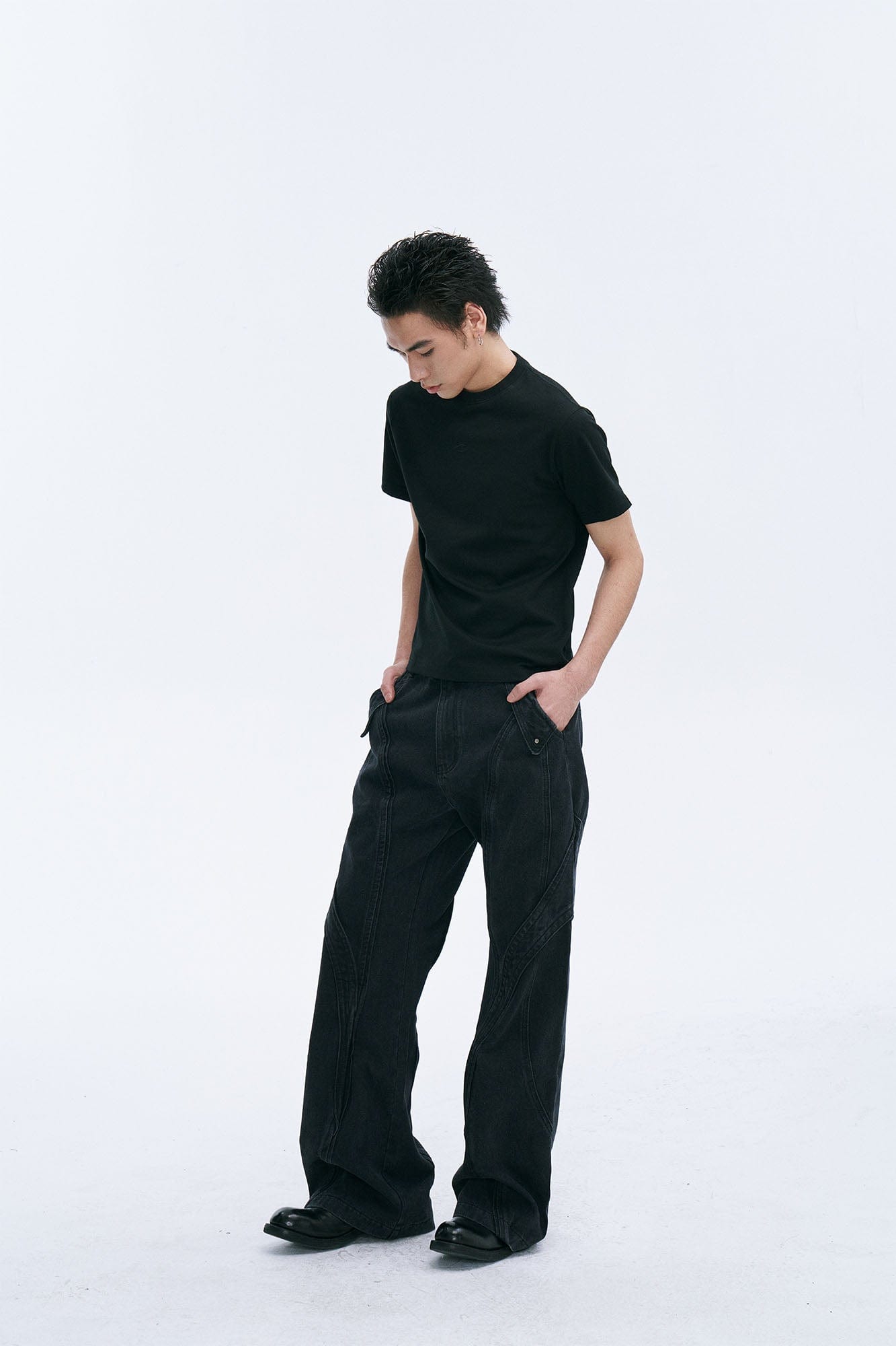 CATSSTAC Curved Panel Straight-Leg Jeans-Jeans-M-Free Shipping Leatheretro