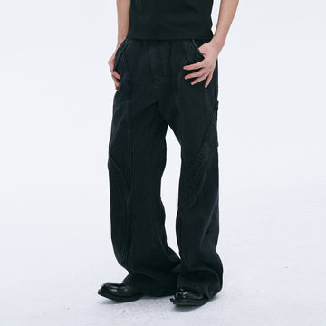 CATSSTAC Curved Panel Straight-Leg Jeans-Jeans-M-Free Shipping Leatheretro