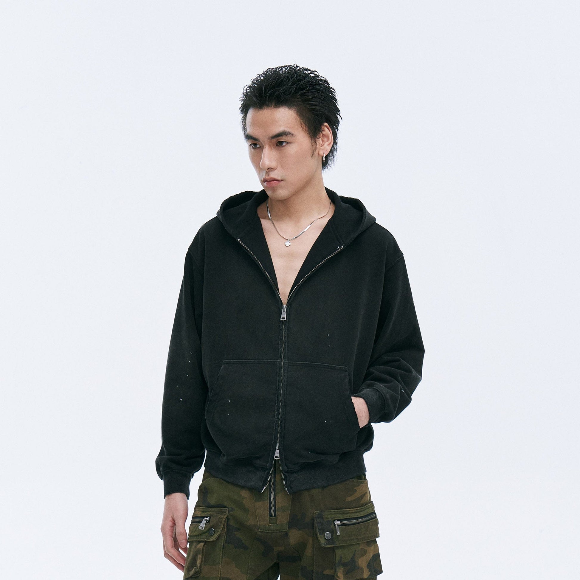 CATSSTAC Rugged Wash Zip Hoodie-Jacket-M-Black-Free Shipping Leatheretro