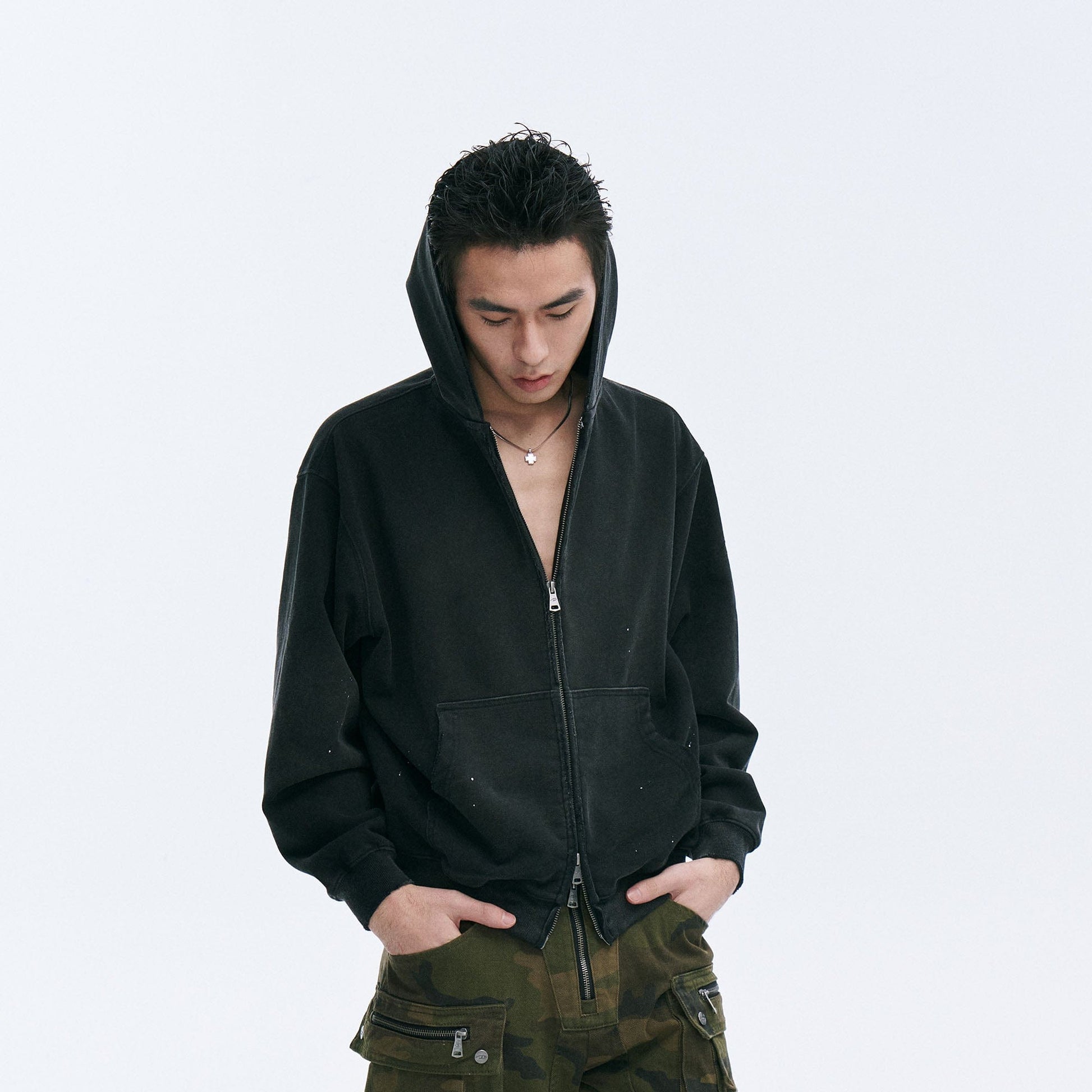 CATSSTAC Rugged Wash Zip Hoodie-Jacket-M-Gray-Free Shipping Leatheretro