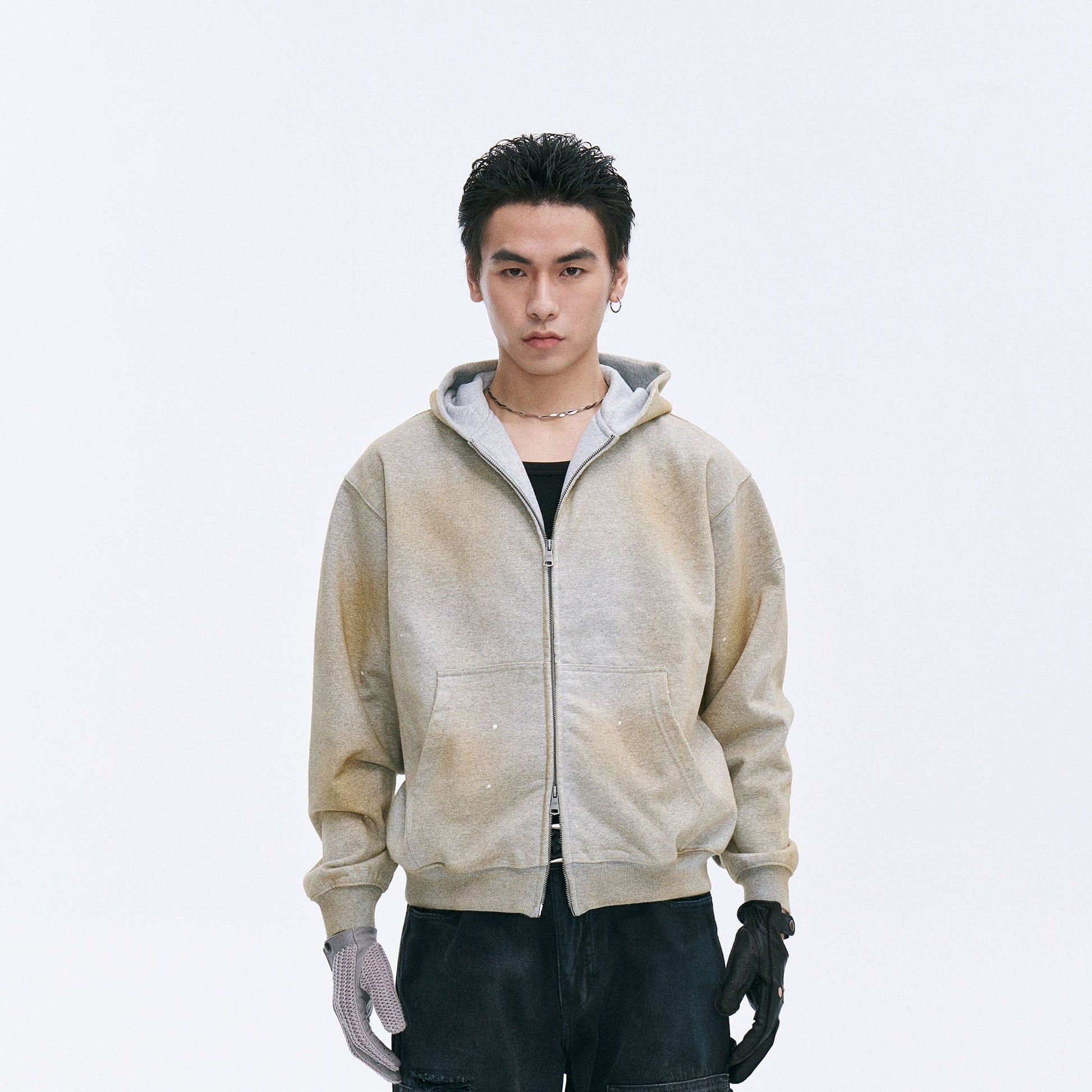 CATSSTAC Rugged Wash Zip Hoodie-Jacket-M-Gray-Free Shipping Leatheretro