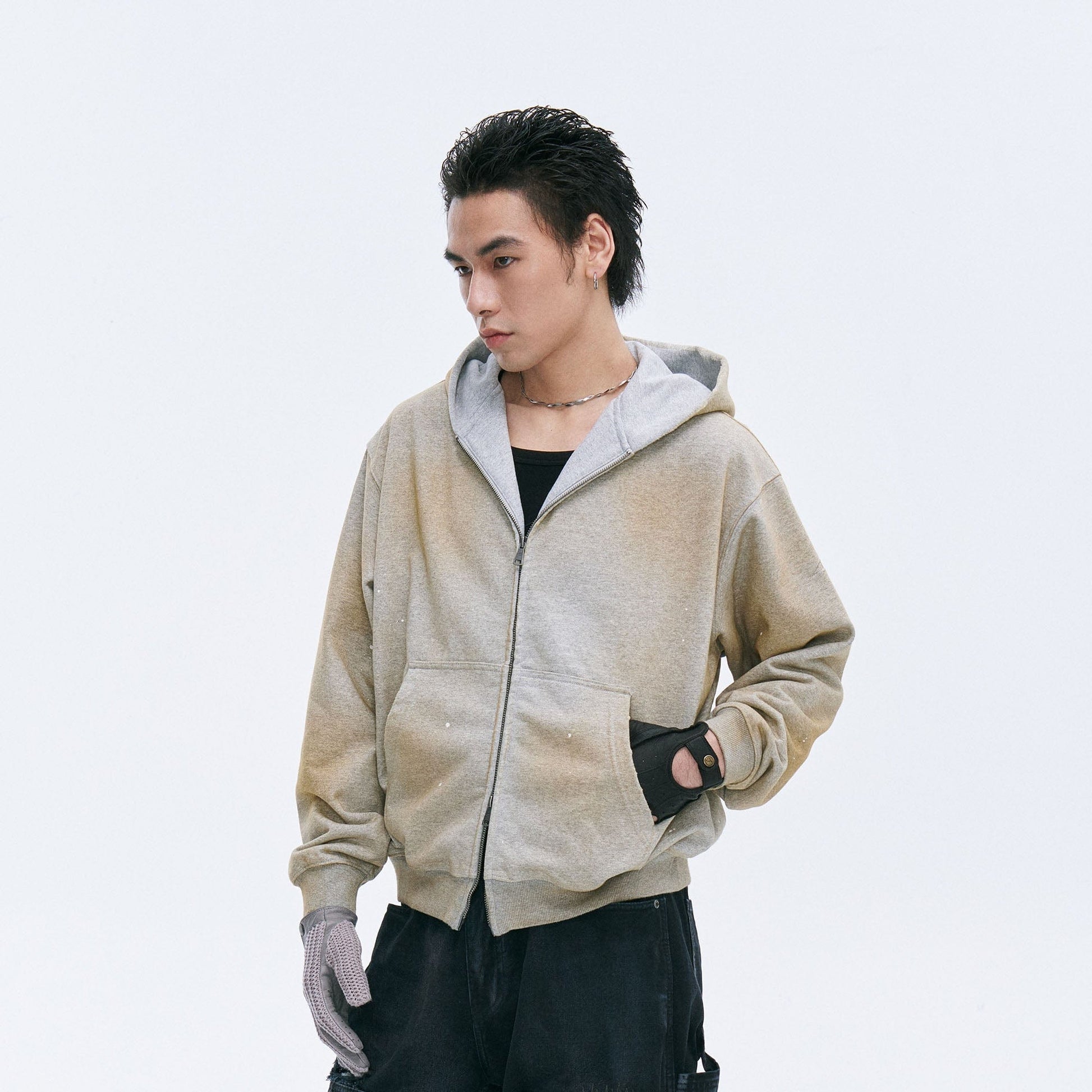 CATSSTAC Rugged Wash Zip Hoodie-Jacket-M-Gray-Free Shipping Leatheretro