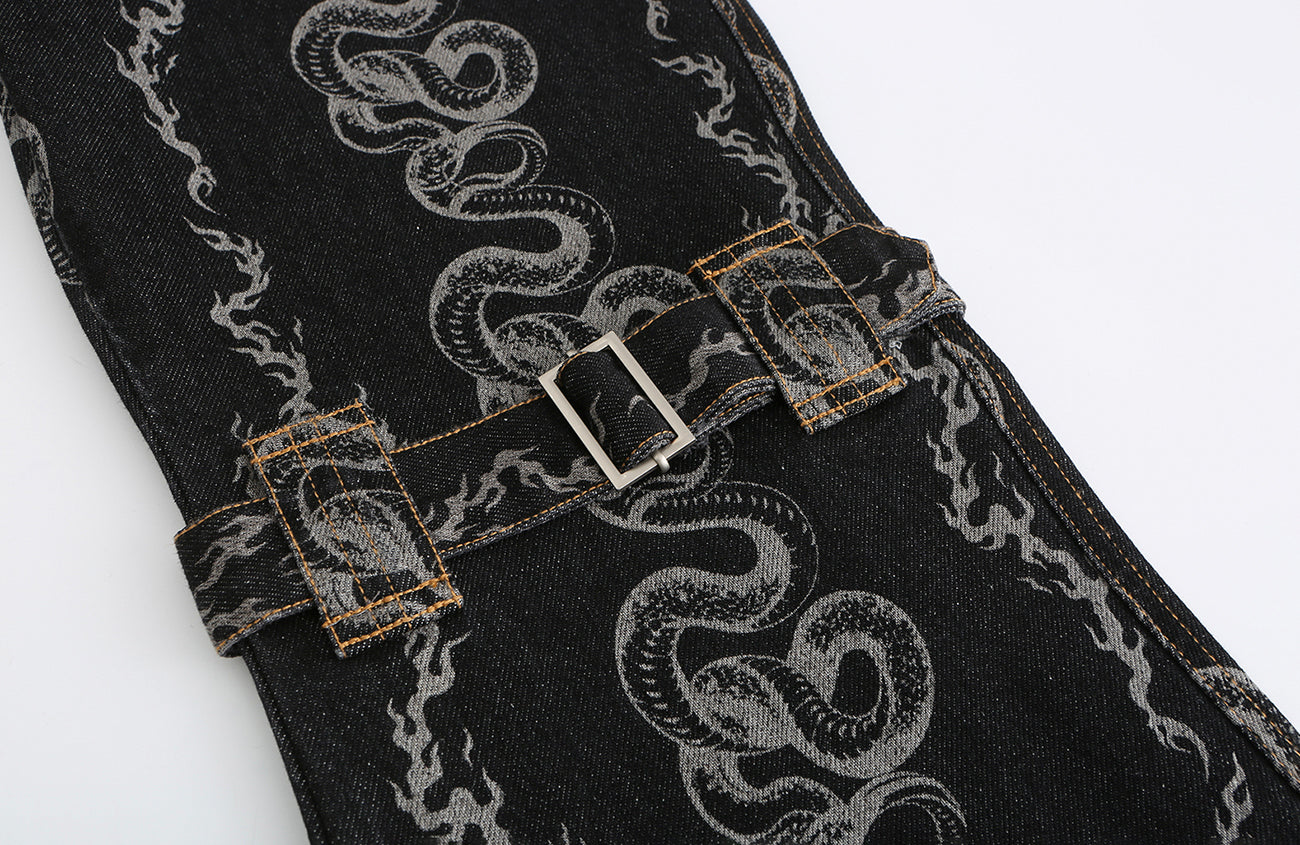 CYCYCY Serpentine Strap Buckled Flared Jeans-Jeans-XS (Preorder) / 28"-Free Shipping Leatheretro