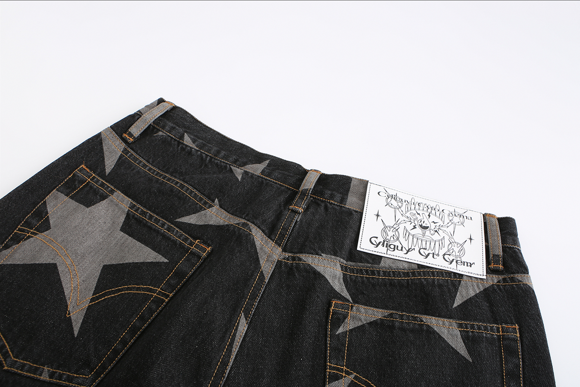 CYCYCY Punk Washed Star Full-Print Flared Jeans-Jeans-XS / 28"-Free Shipping Leatheretro