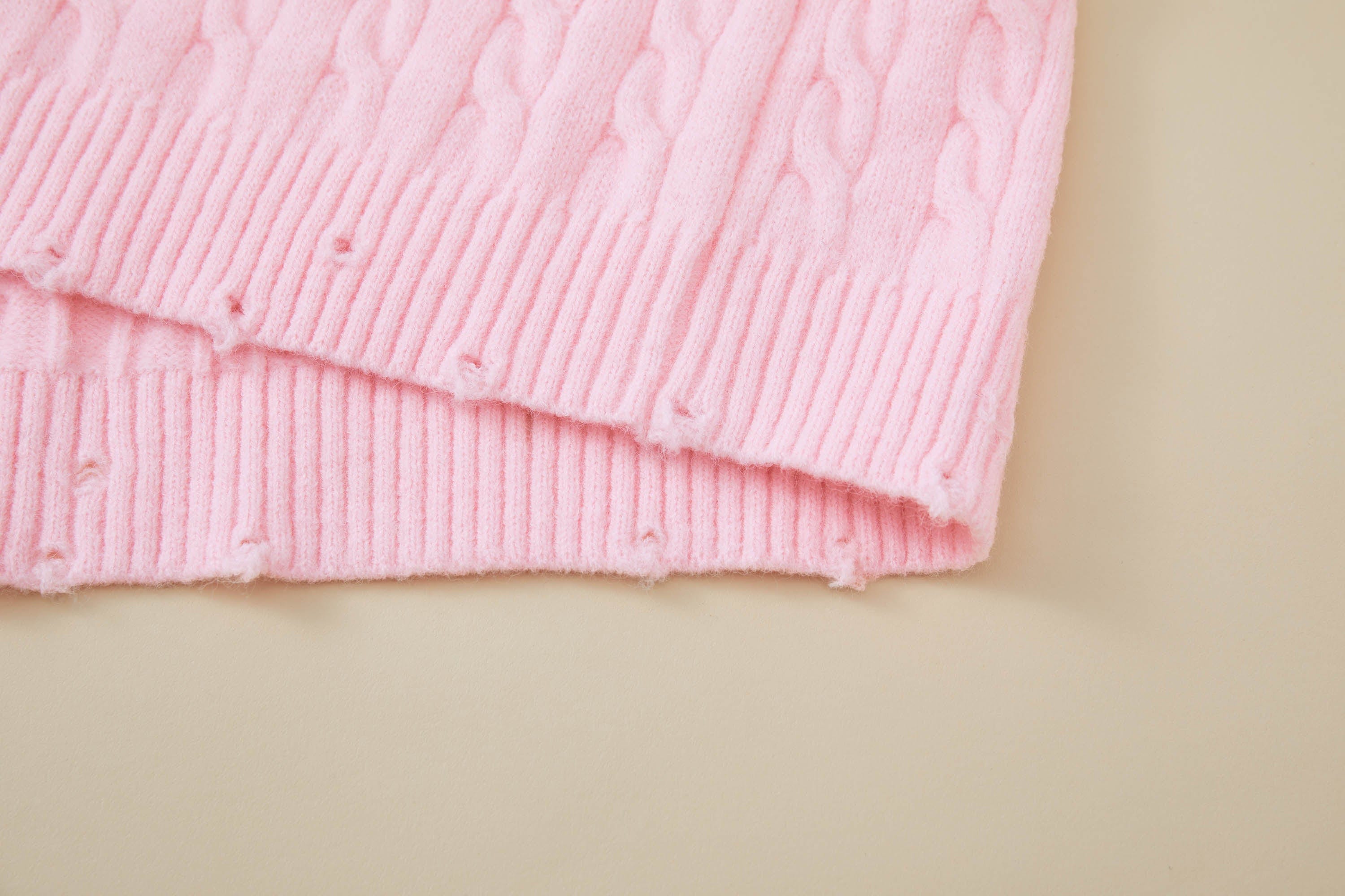 OPICLOTH Cable-Knit V-Neck Button-Up Cardigan-Jacket-XS-Pink-Free Shipping Leatheretro