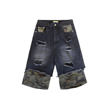 CLP Distressed Layered Camo Cargo Shorts-Shorts-S-Free Shipping Leatheretro