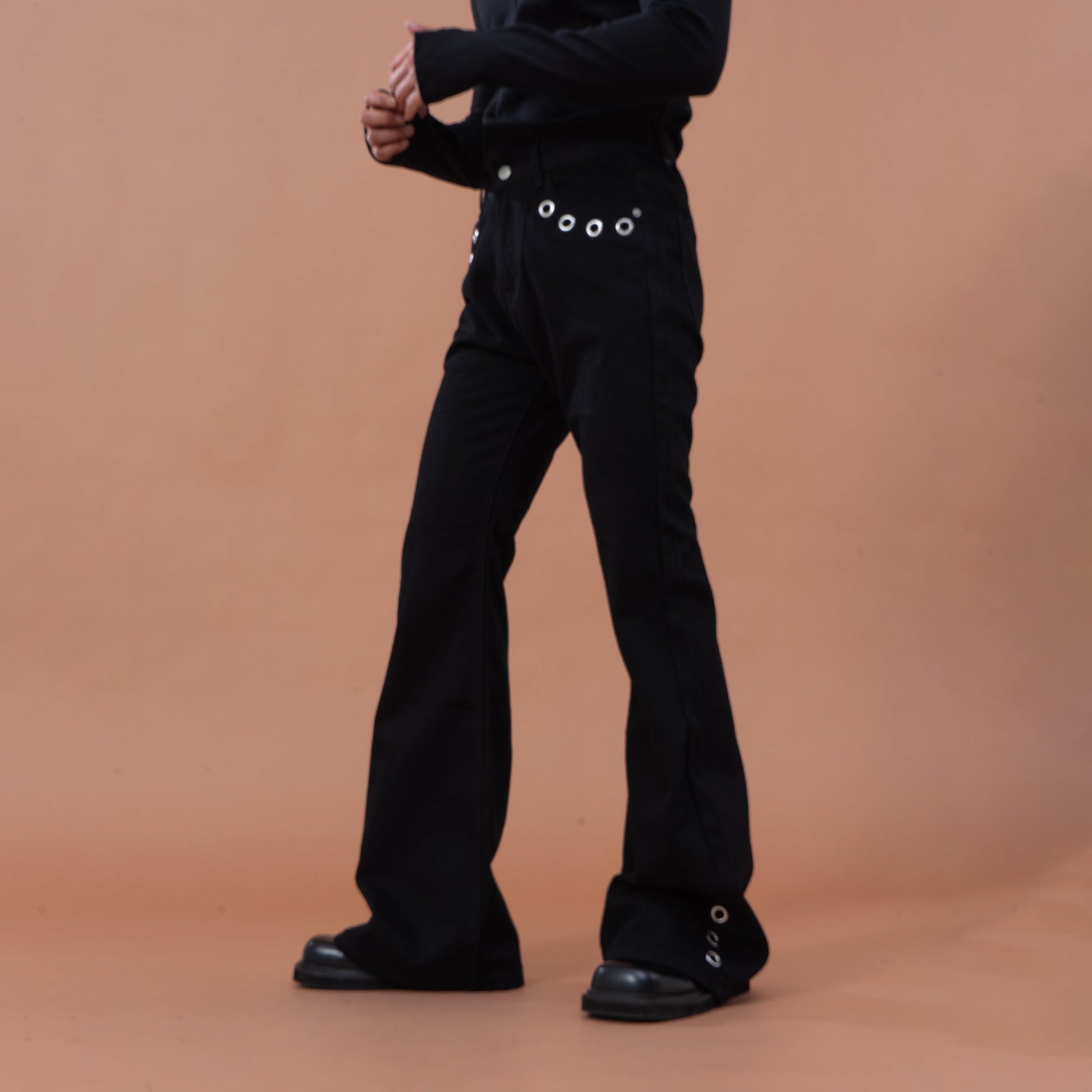 CLP Eyelet-Stud Stacked Hem Flared Jeans-Jeans-S-Free Shipping Leatheretro