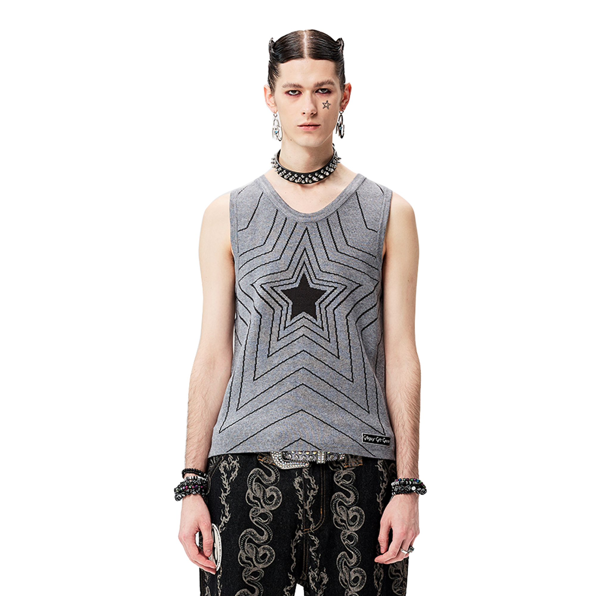 CYCYCY Retro Star Intarsia Knit Vest-Vest-S-Gray-Free Shipping Leatheretro
