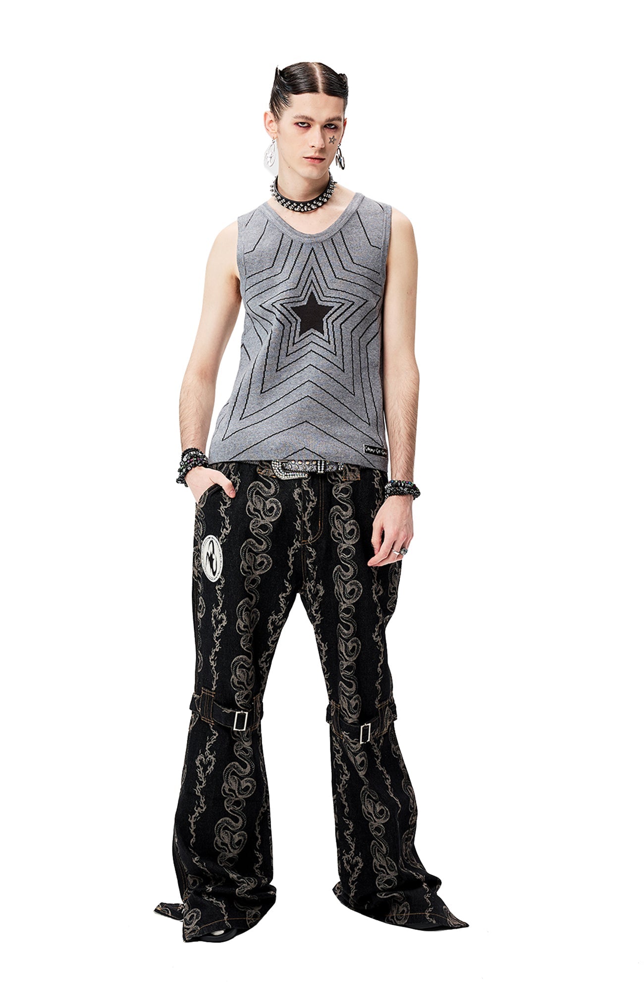 CYCYCY Serpentine Strap Buckled Flared Jeans-Jeans-XS (Preorder) / 28"-Free Shipping Leatheretro