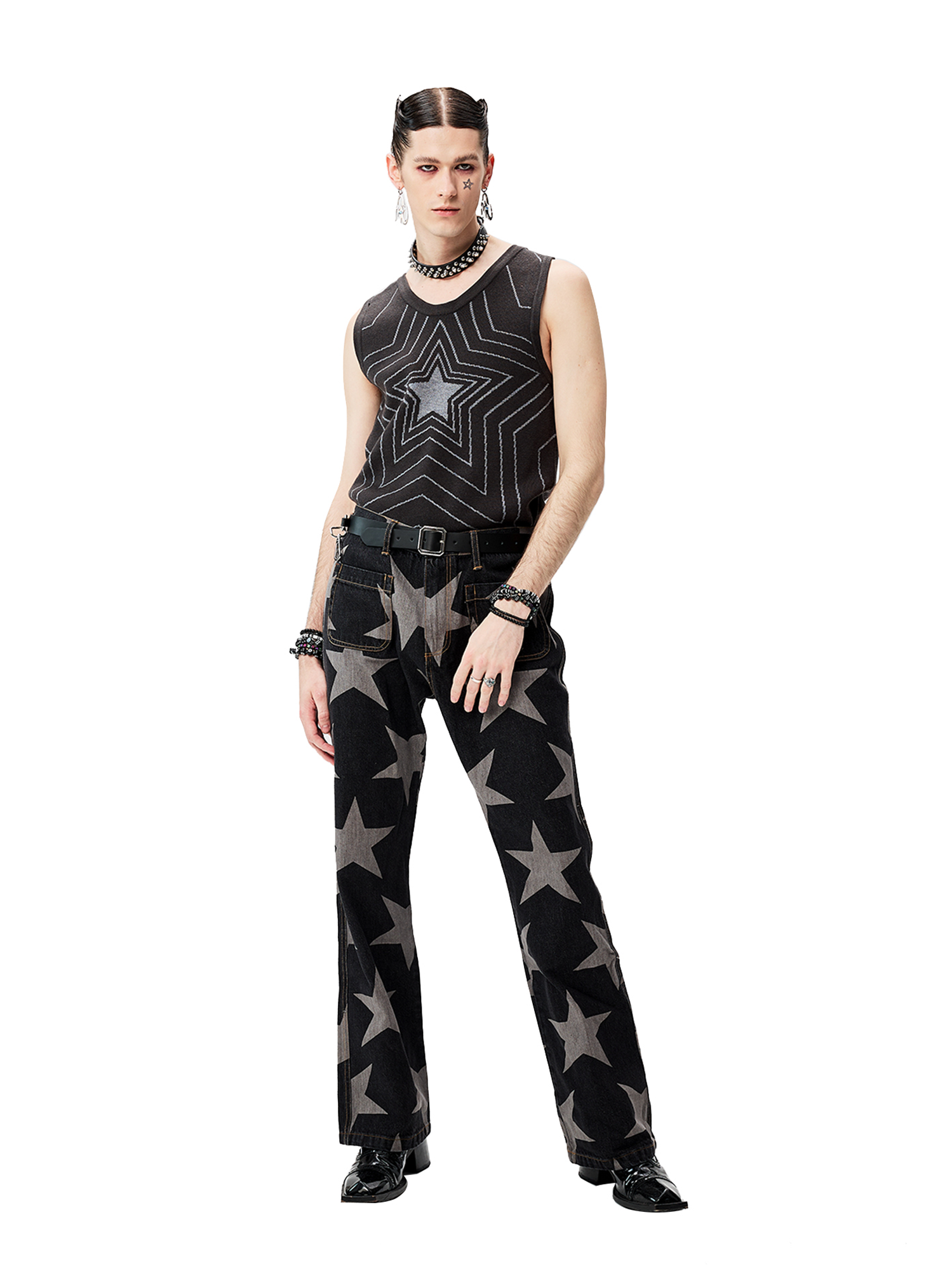 CYCYCY Retro Star Intarsia Knit Vest-Vest-S-Gray-Free Shipping Leatheretro
