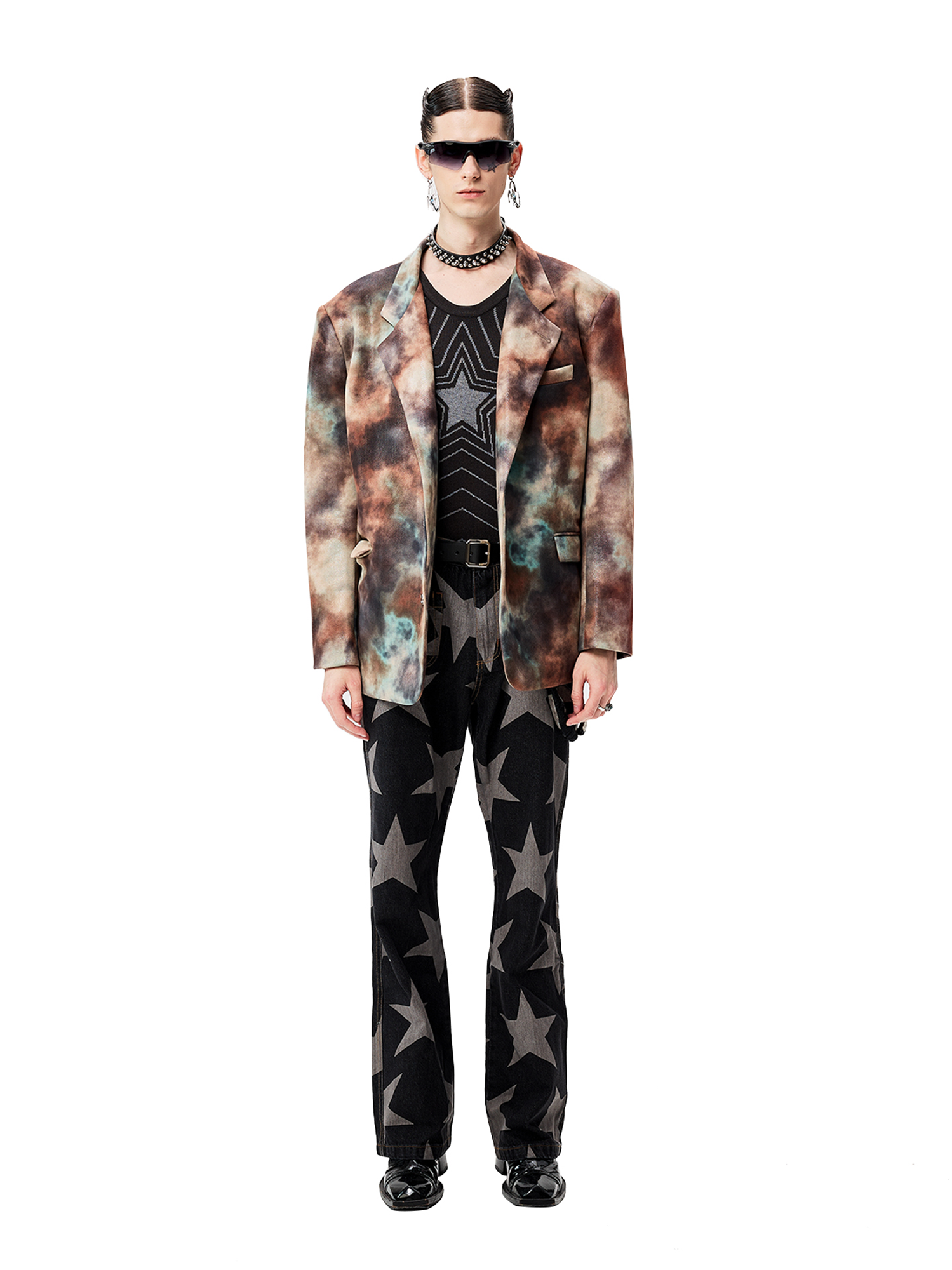 CYCYCY Punk Washed Star Full-Print Flared Jeans-Jeans-XS / 28"-Free Shipping Leatheretro