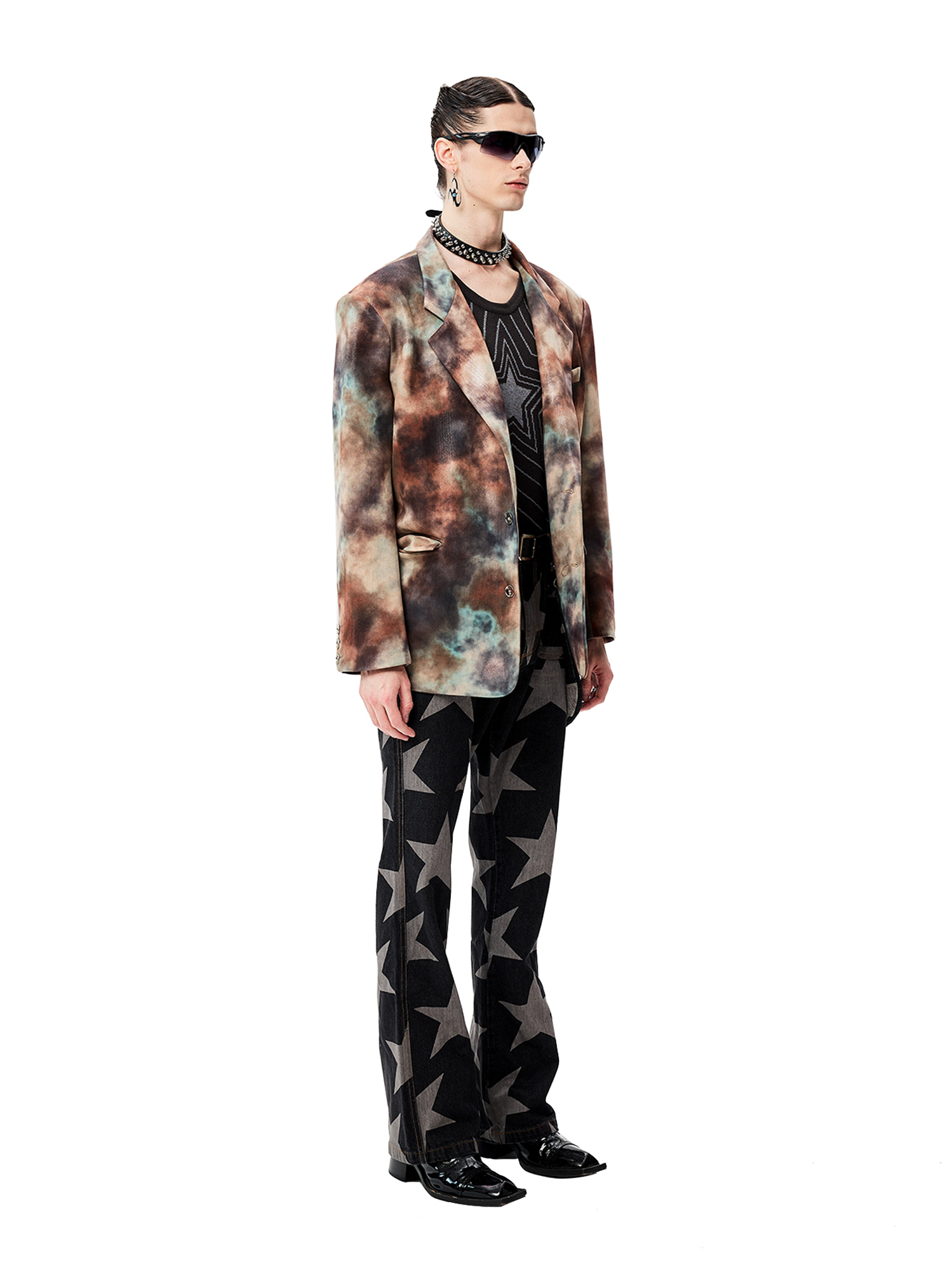 CYCYCY Punk Washed Star Full-Print Flared Jeans-Jeans-XS / 28"-Free Shipping Leatheretro
