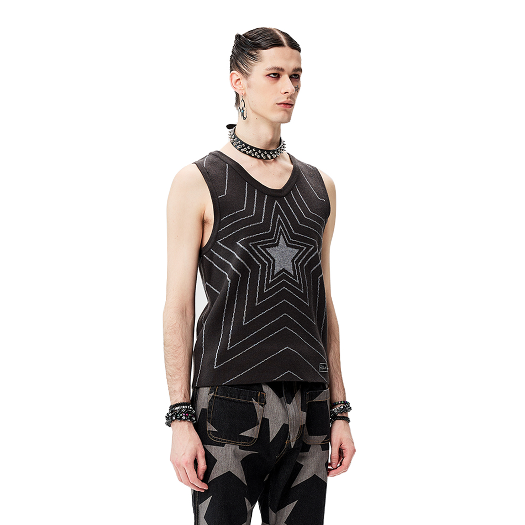 CYCYCY Retro Star Intarsia Knit Vest-Vest-S-Gray-Free Shipping Leatheretro