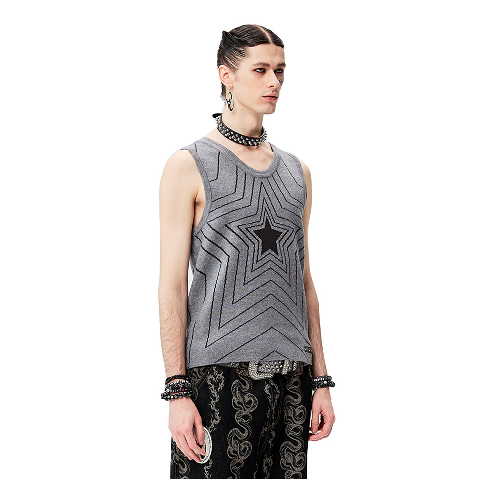 CYCYCY Retro Star Intarsia Knit Vest-Vest-S-Gray-Free Shipping Leatheretro