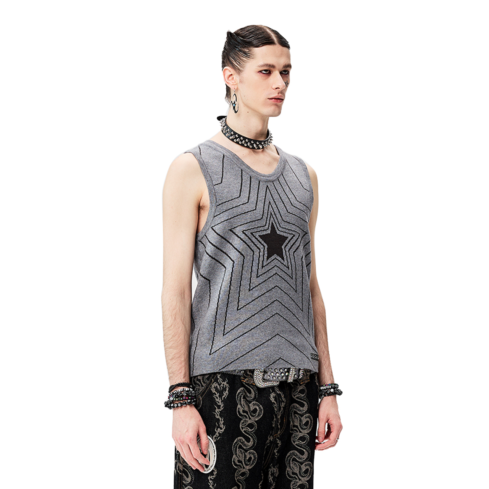 CYCYCY Retro Star Intarsia Knit Vest-Vest-S-Gray-Free Shipping Leatheretro