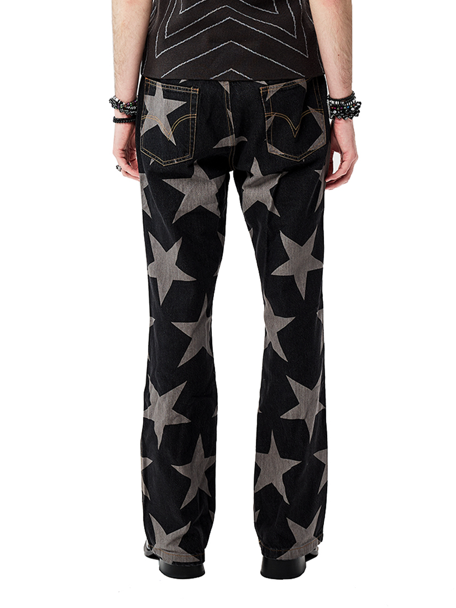 CYCYCY Punk Washed Star Full-Print Flared Jeans-Jeans-XS / 28"-Free Shipping Leatheretro