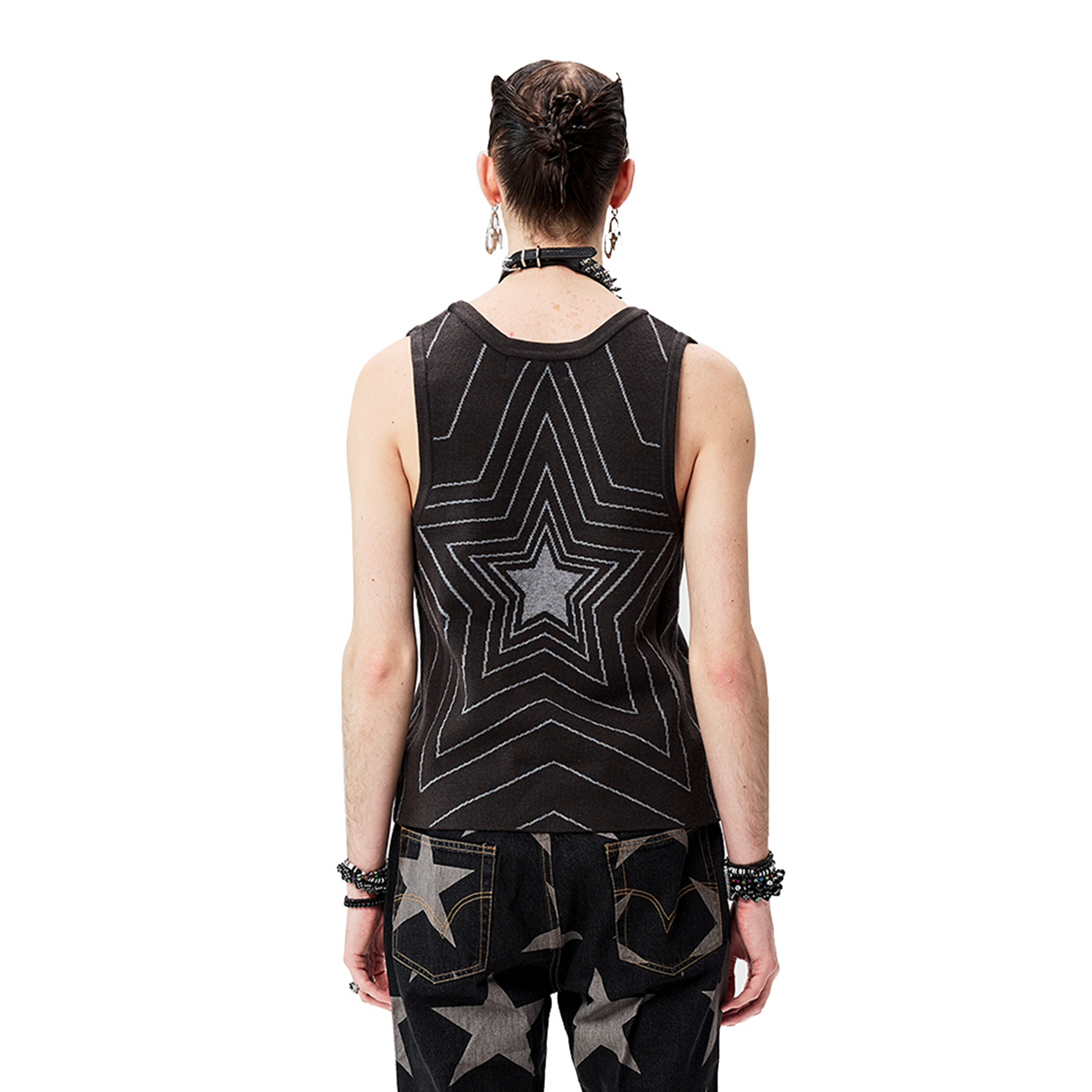 CYCYCY Retro Star Intarsia Knit Vest-Vest-S-Gray-Free Shipping Leatheretro