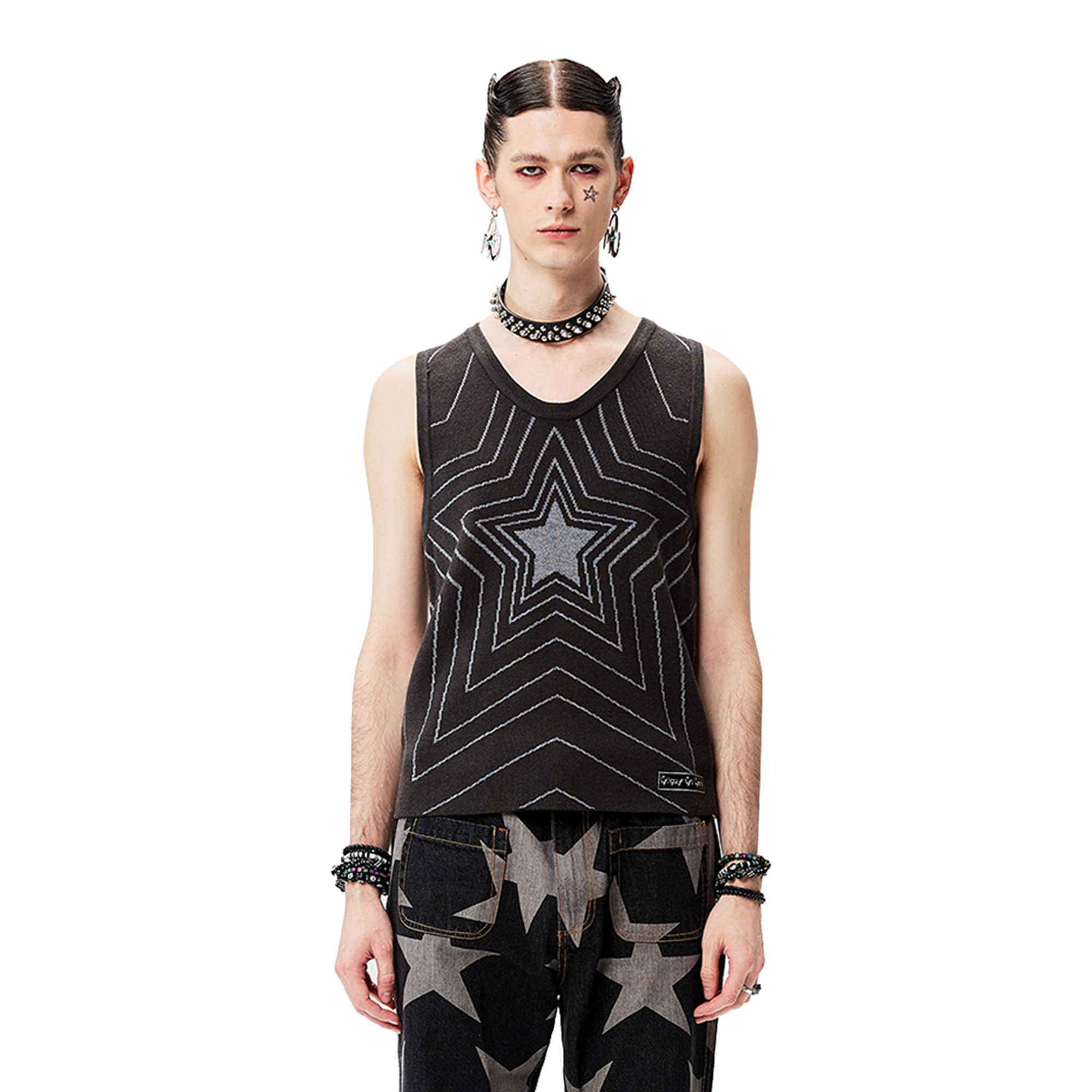 CYCYCY Retro Star Intarsia Knit Vest-Vest-S-Black-Free Shipping Leatheretro