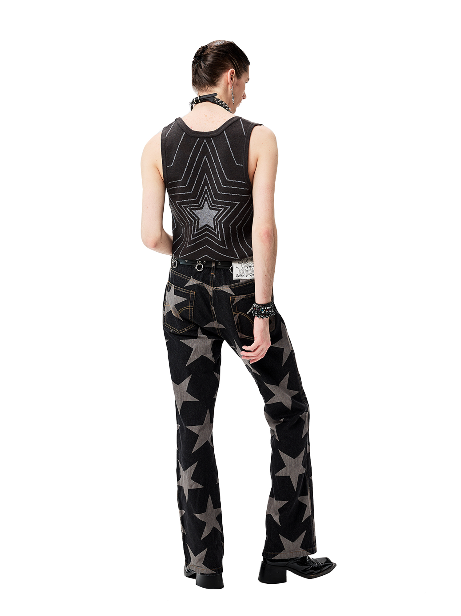 CYCYCY Retro Star Intarsia Knit Vest-Vest-S-Gray-Free Shipping Leatheretro