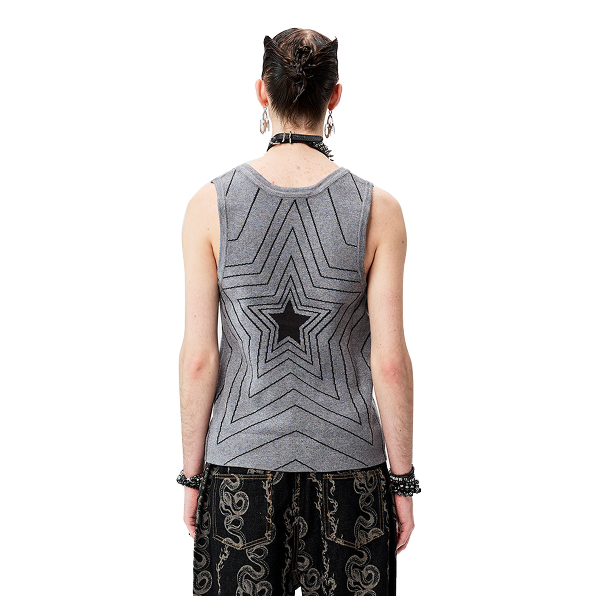 CYCYCY Retro Star Intarsia Knit Vest-Vest-S-Gray-Free Shipping Leatheretro