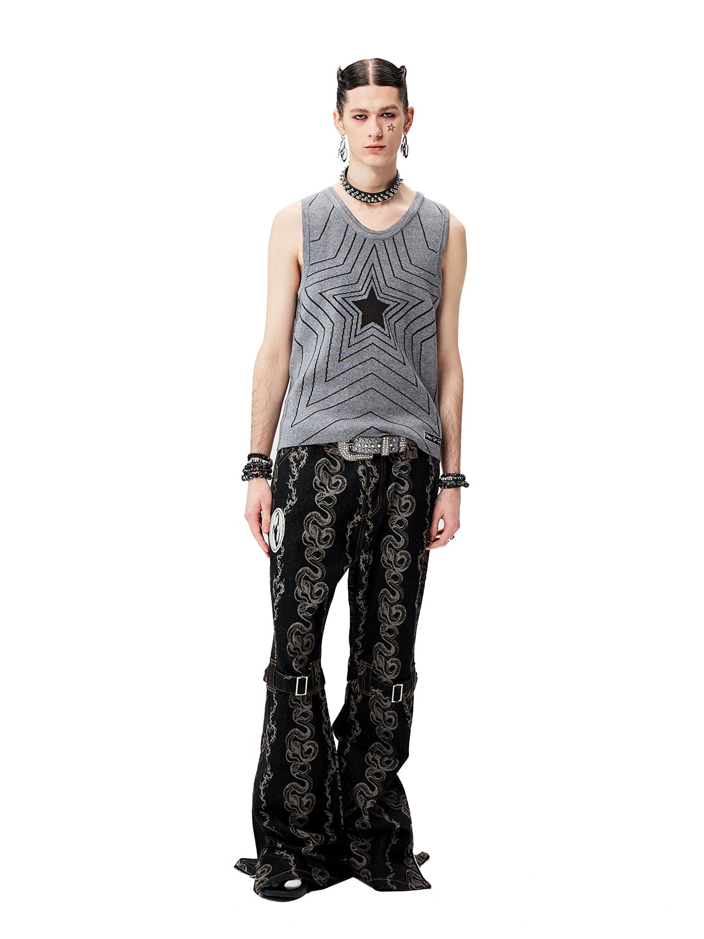 CYCYCY Serpentine Strap Buckled Flared Jeans-Jeans-XS (Preorder) / 28"-Free Shipping Leatheretro