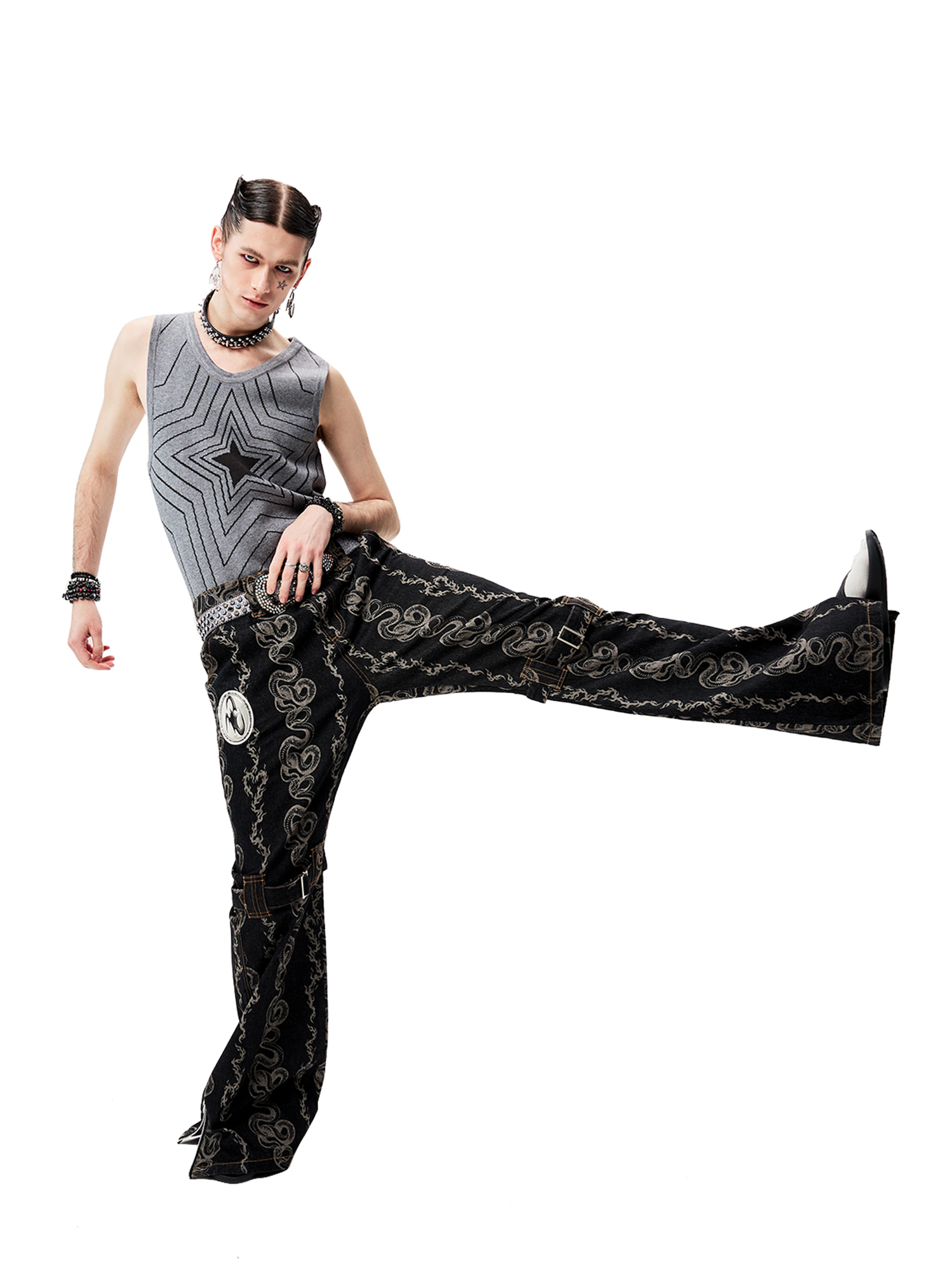 CYCYCY Retro Star Intarsia Knit Vest-Vest-S-Gray-Free Shipping Leatheretro