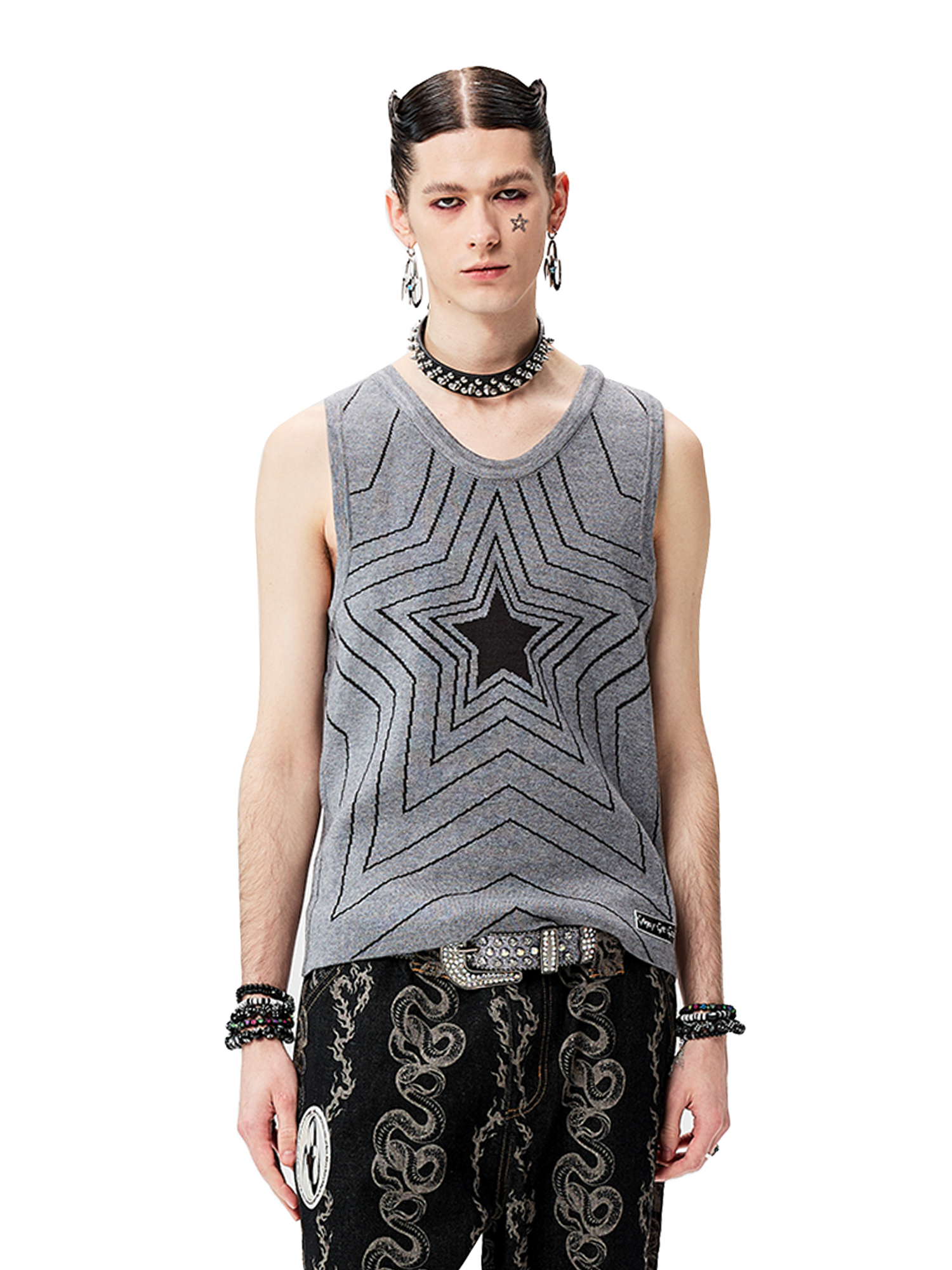CYCYCY Retro Star Intarsia Knit Vest-Vest-S-Gray-Free Shipping Leatheretro