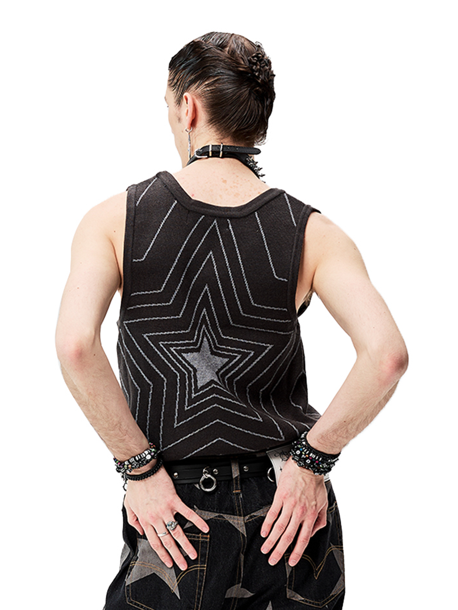 CYCYCY Retro Star Intarsia Knit Vest-Vest-S-Gray-Free Shipping Leatheretro