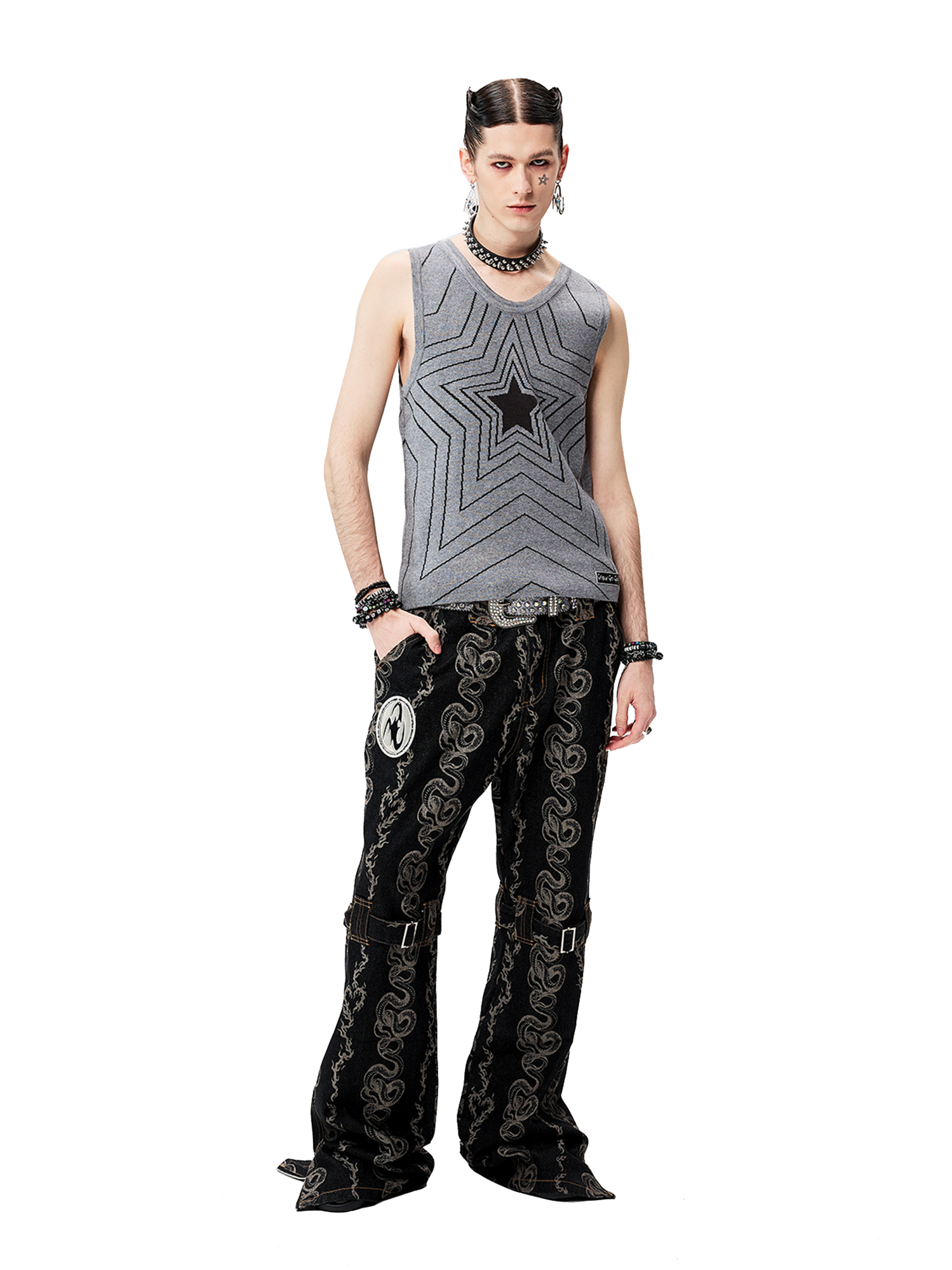 CYCYCY Retro Star Intarsia Knit Vest-Vest-S-Gray-Free Shipping Leatheretro