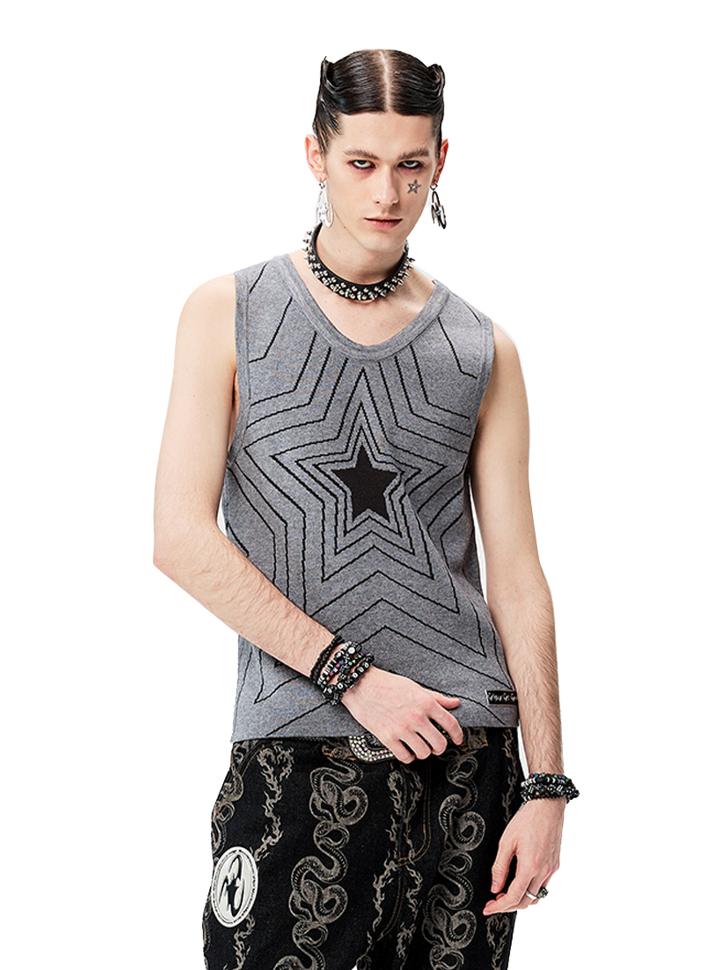 CYCYCY Retro Star Intarsia Knit Vest-Vest-S-Gray-Free Shipping Leatheretro