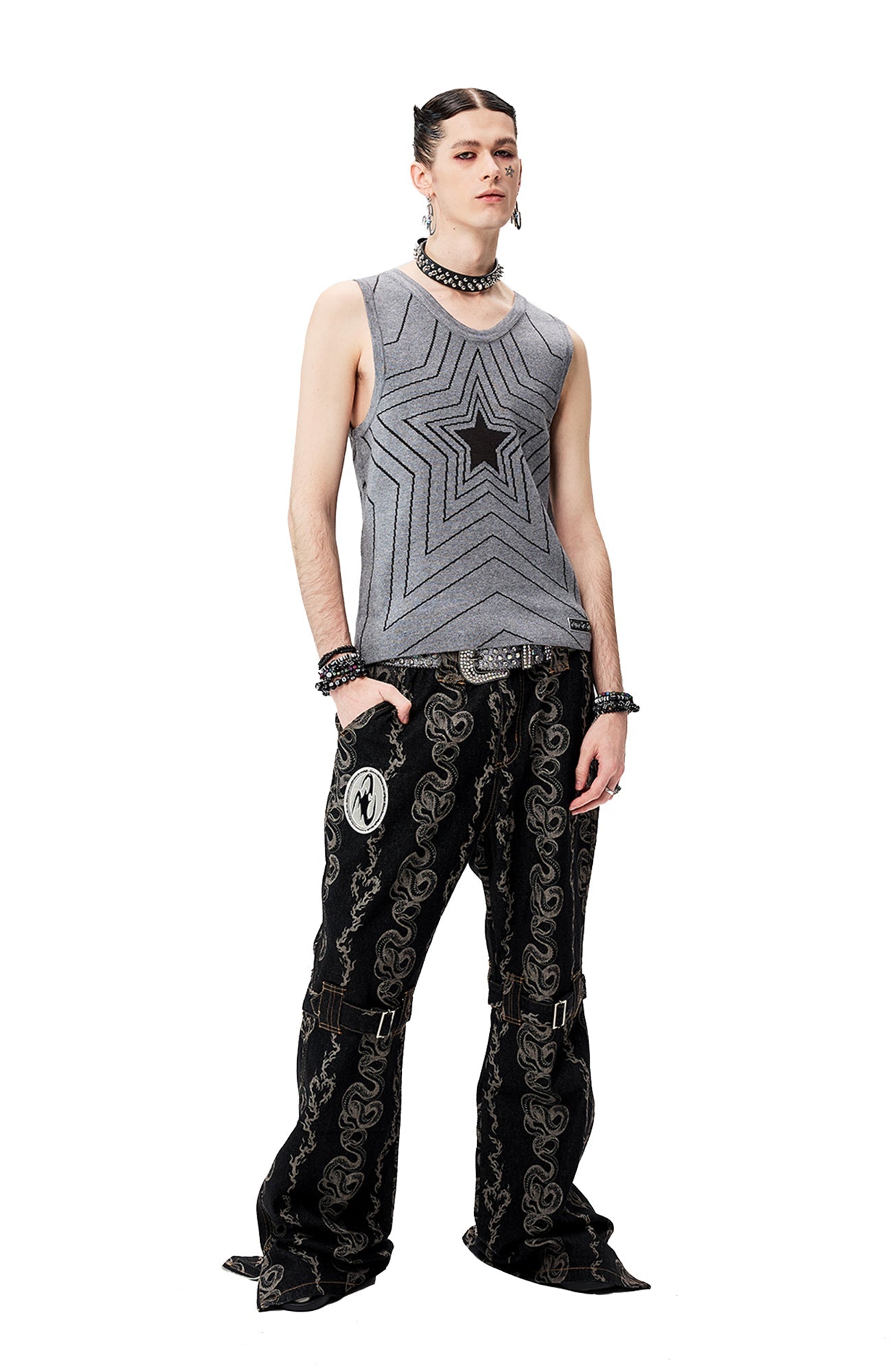 CYCYCY Serpentine Strap Buckled Flared Jeans-Jeans-XS (Preorder) / 28"-Free Shipping Leatheretro