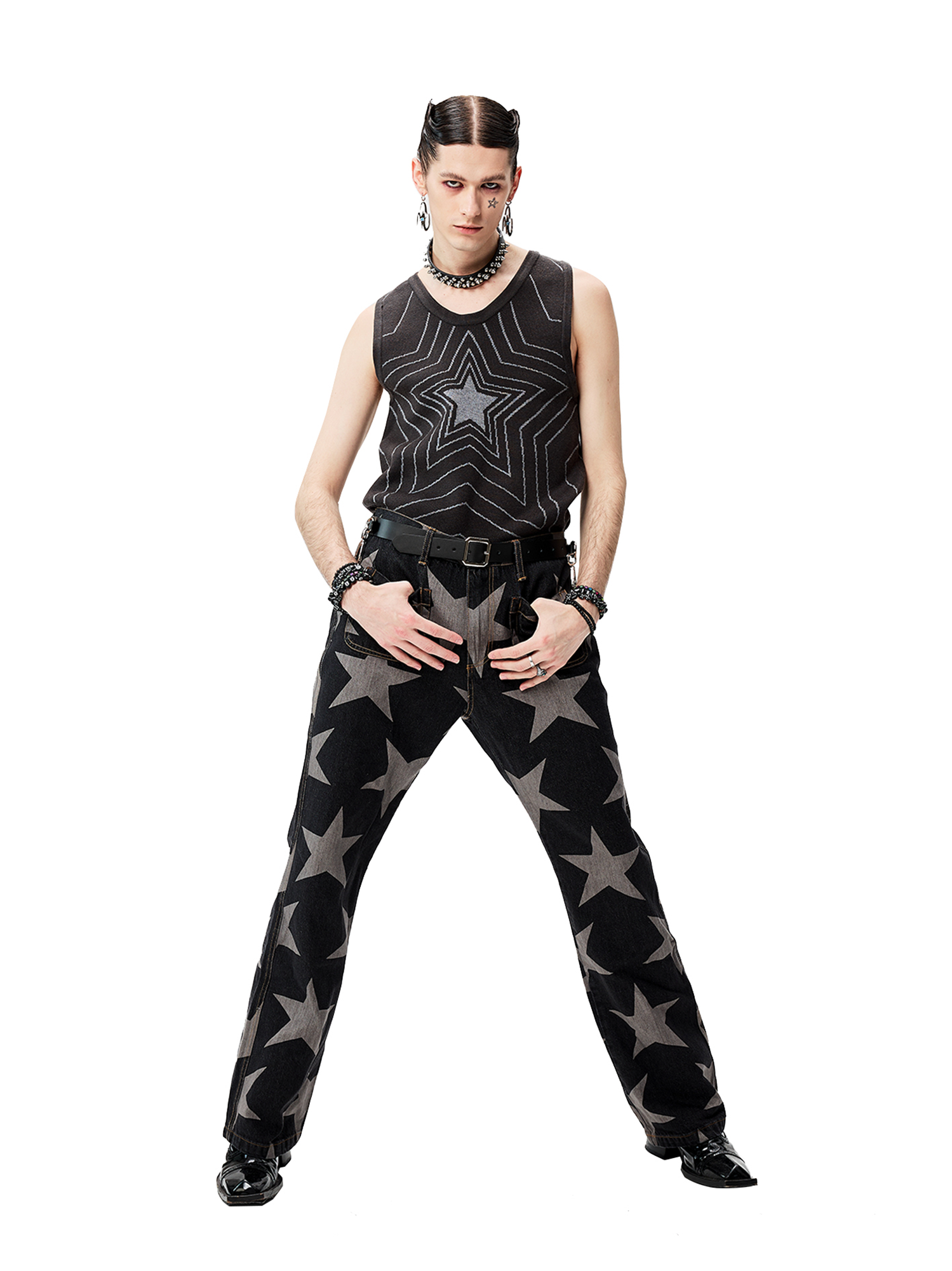 CYCYCY Retro Star Intarsia Knit Vest-Vest-S-Gray-Free Shipping Leatheretro