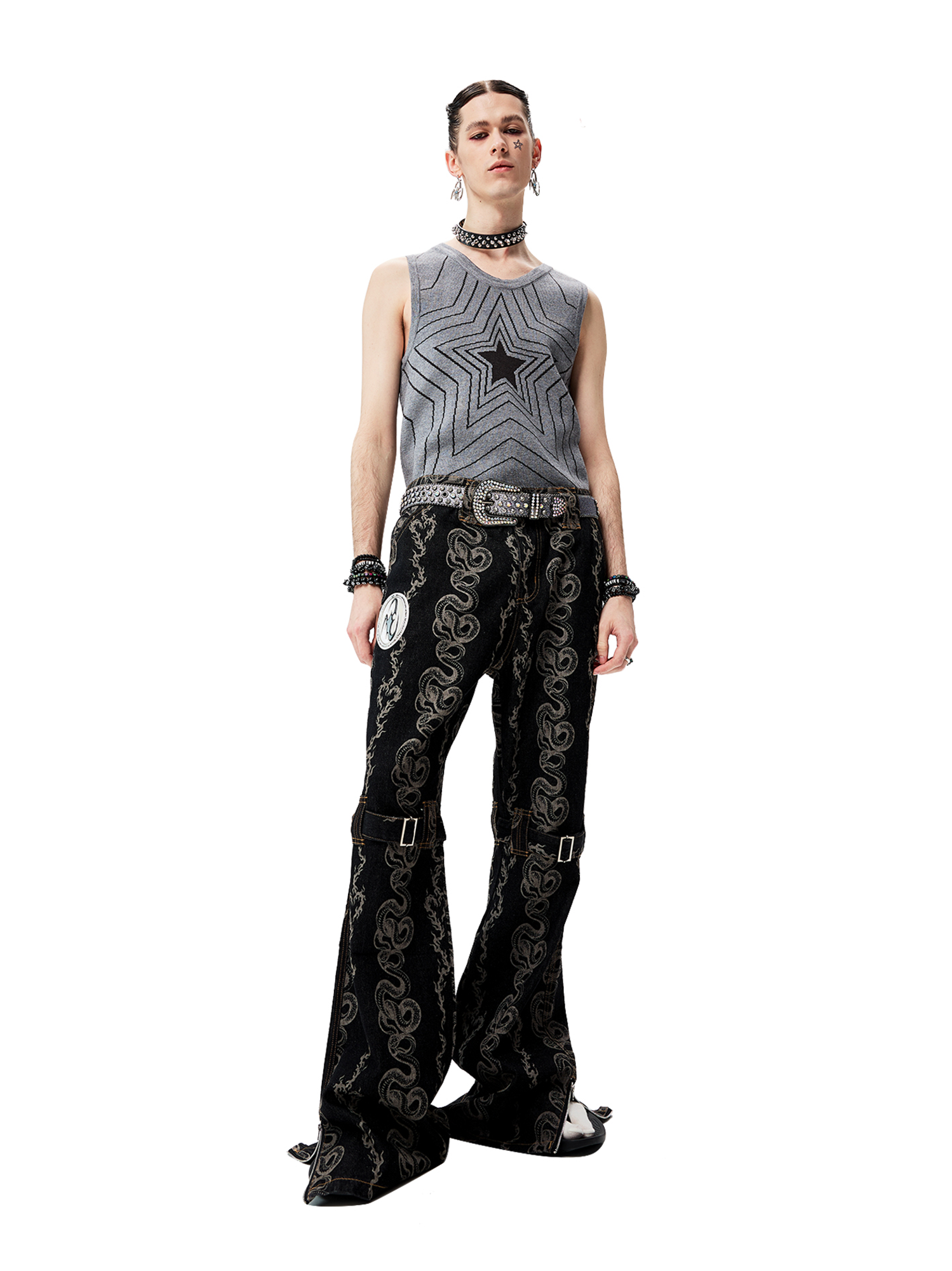CYCYCY Retro Star Intarsia Knit Vest-Vest-S-Gray-Free Shipping Leatheretro