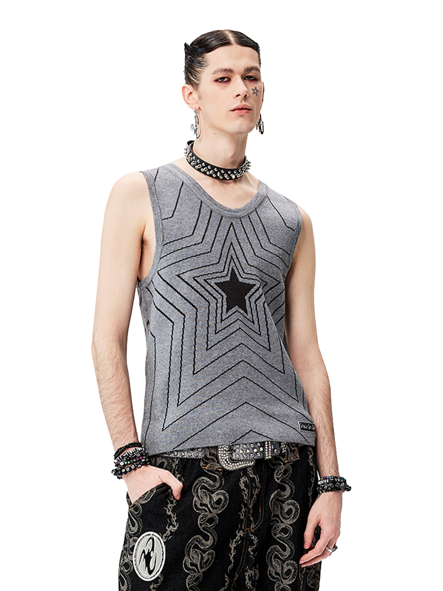 CYCYCY Retro Star Intarsia Knit Vest-Vest-S-Gray-Free Shipping Leatheretro