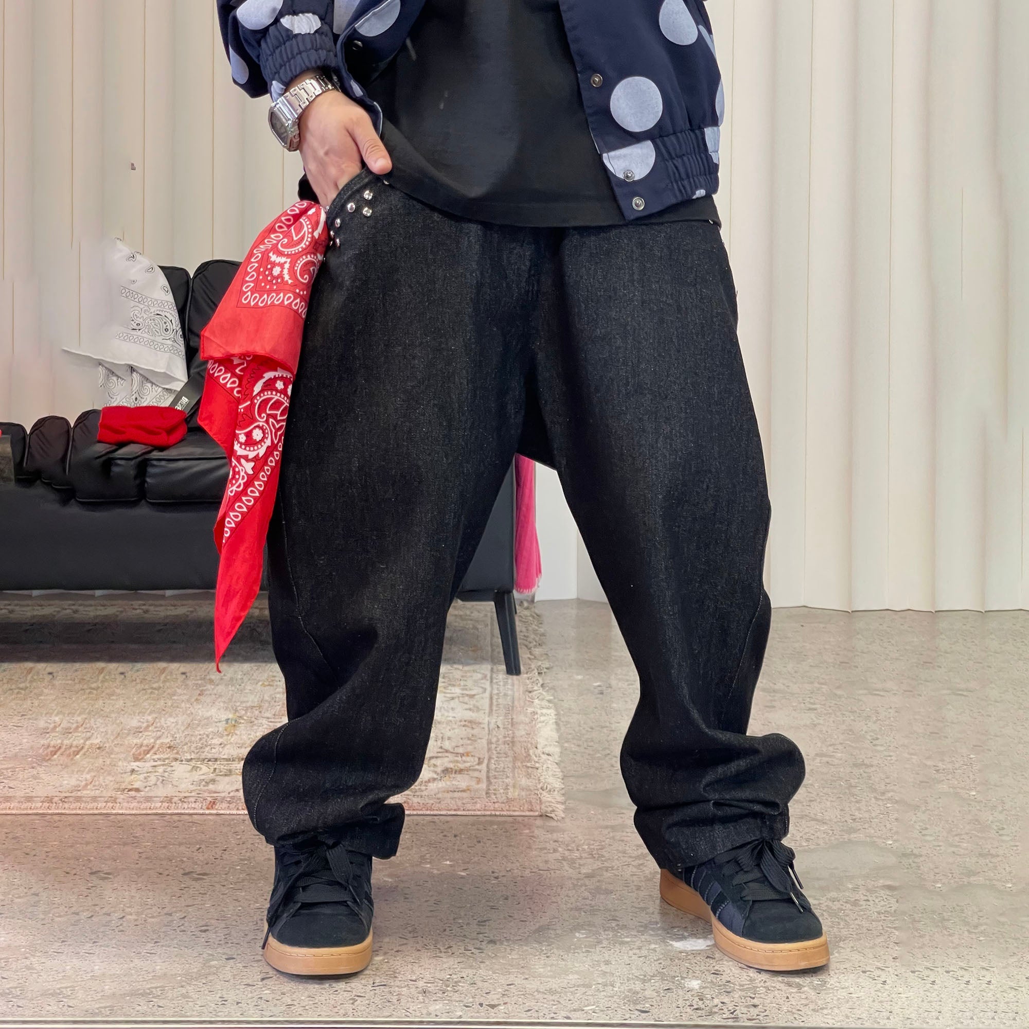 ME DA IGUAL Studded Wide-Leg Denim Pants-Jeans-M-Free Shipping Leatheretro