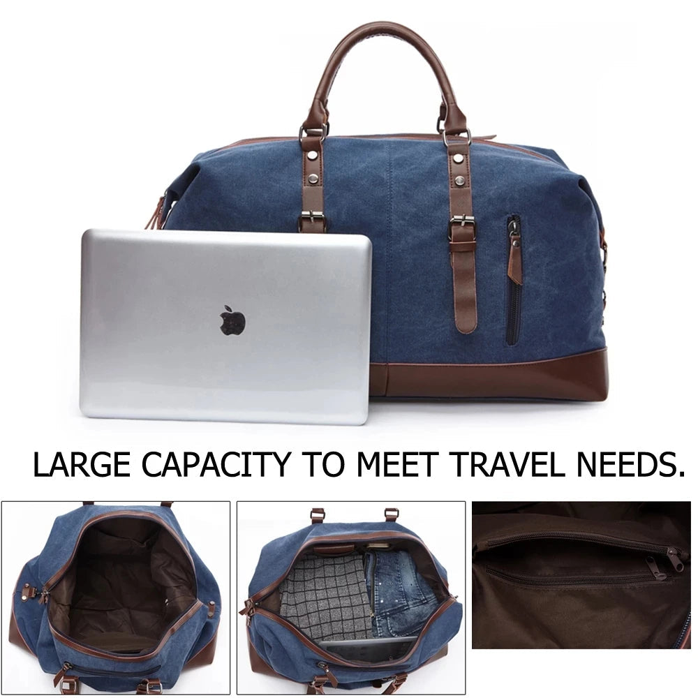 Canvas Men's Carry-On Luggage and Duffel Bag-Duffel Bags-Large-Black-Free Shipping Leatheretro