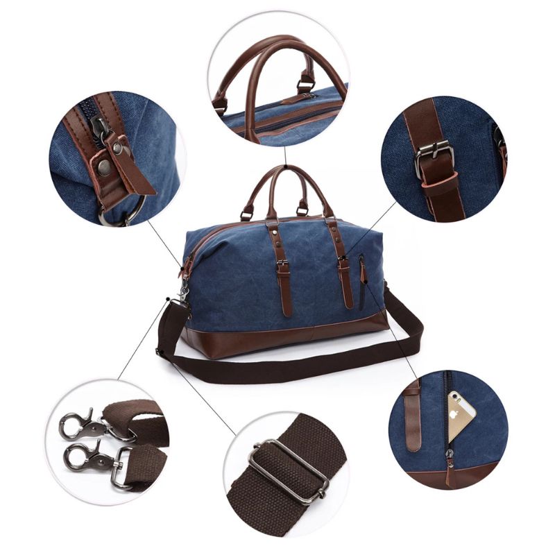 Canvas Men's Carry-On Luggage and Duffel Bag-Duffel Bags-Large-Black-Free Shipping Leatheretro