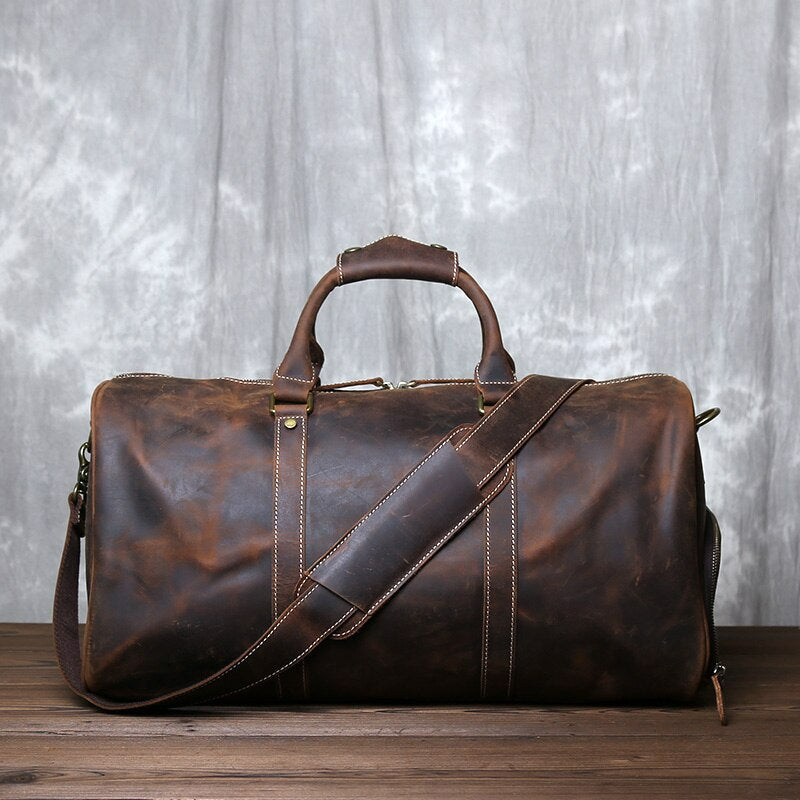 Genuine Leather Travel Bag with Shoe Pocket Travel Duffle-Duffle Bags-Coffee Brown-Free Shipping Leatheretro