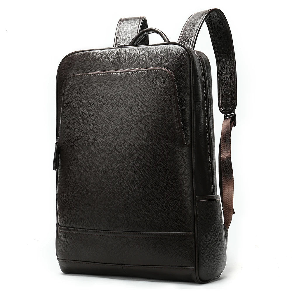 Large Capacity Waterproof Leather Laptop Backpack for Business & Travel-Backpacks-Coffee-Free Shipping Leatheretro