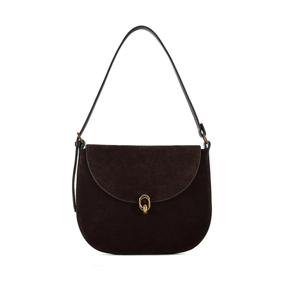 Luxury Women’s Leather Suede Shoulder Saddle Crossbody Bag-Handbags-Brown-Free Shipping Leatheretro